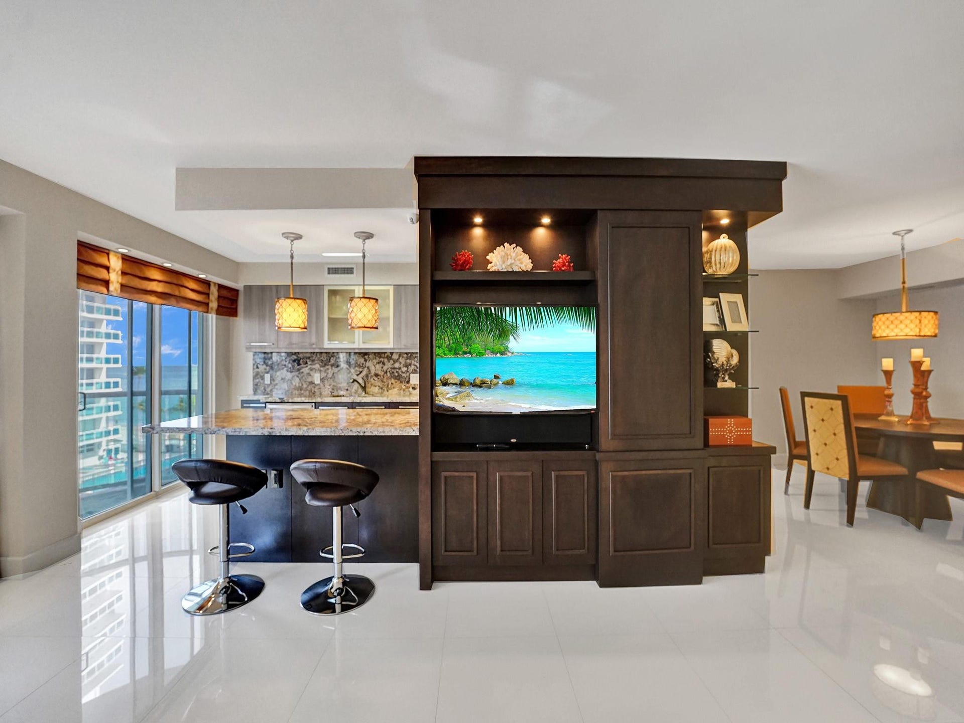 There are two ways to access the balcony; the balcony door from the living room and the sliding glass door in the kitchen.