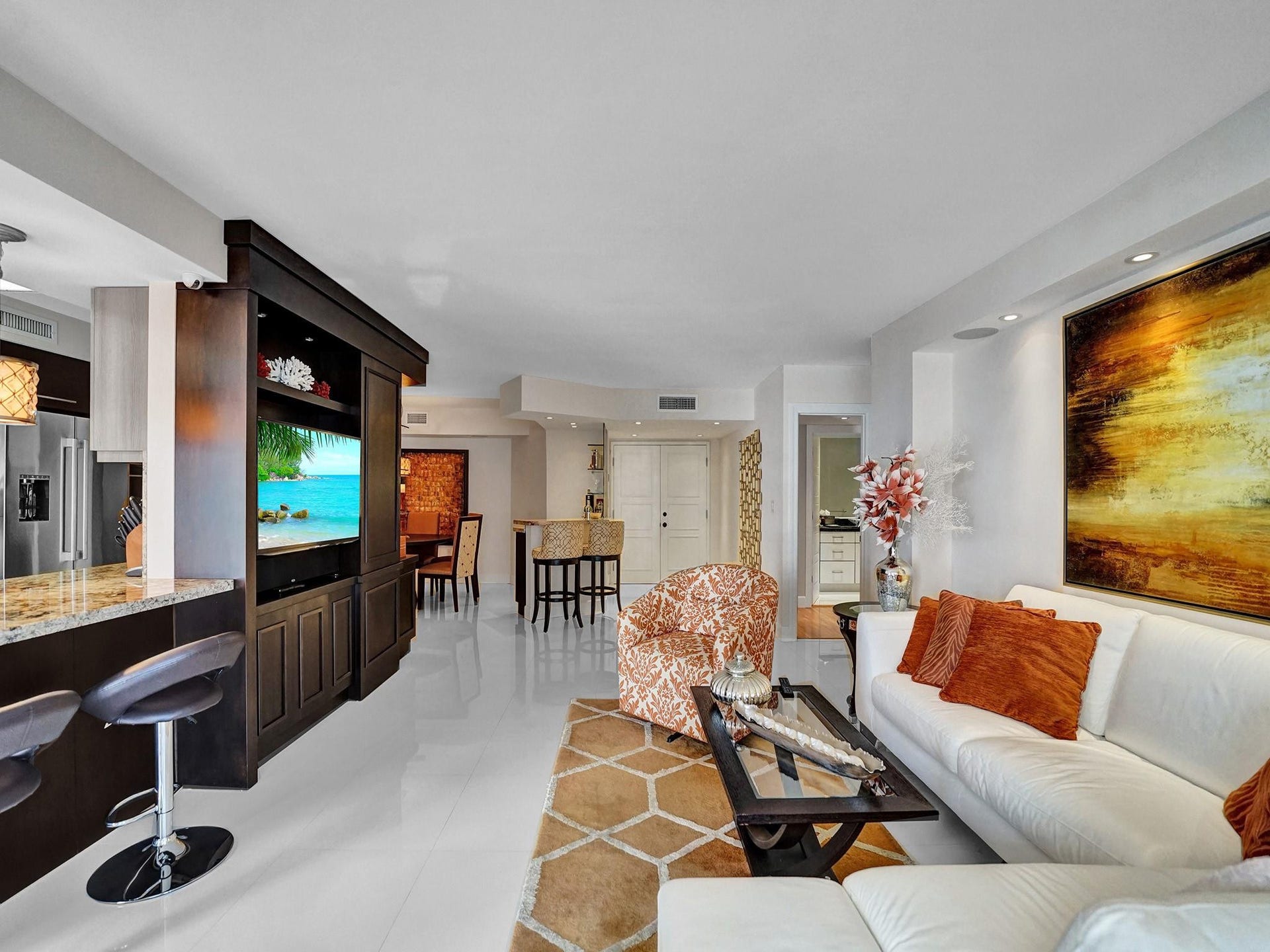This apartment layout is a split bedroom plan. The two bedrooms are on opposite sides of the apartment.