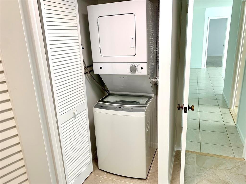 The second bedroom has a closet which houses the washer and dryer.
