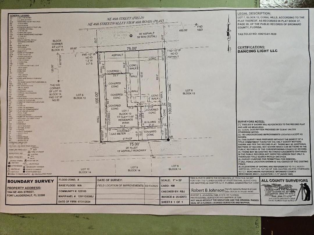 Fort Lauderdale, FL 33308 Survey for existing property