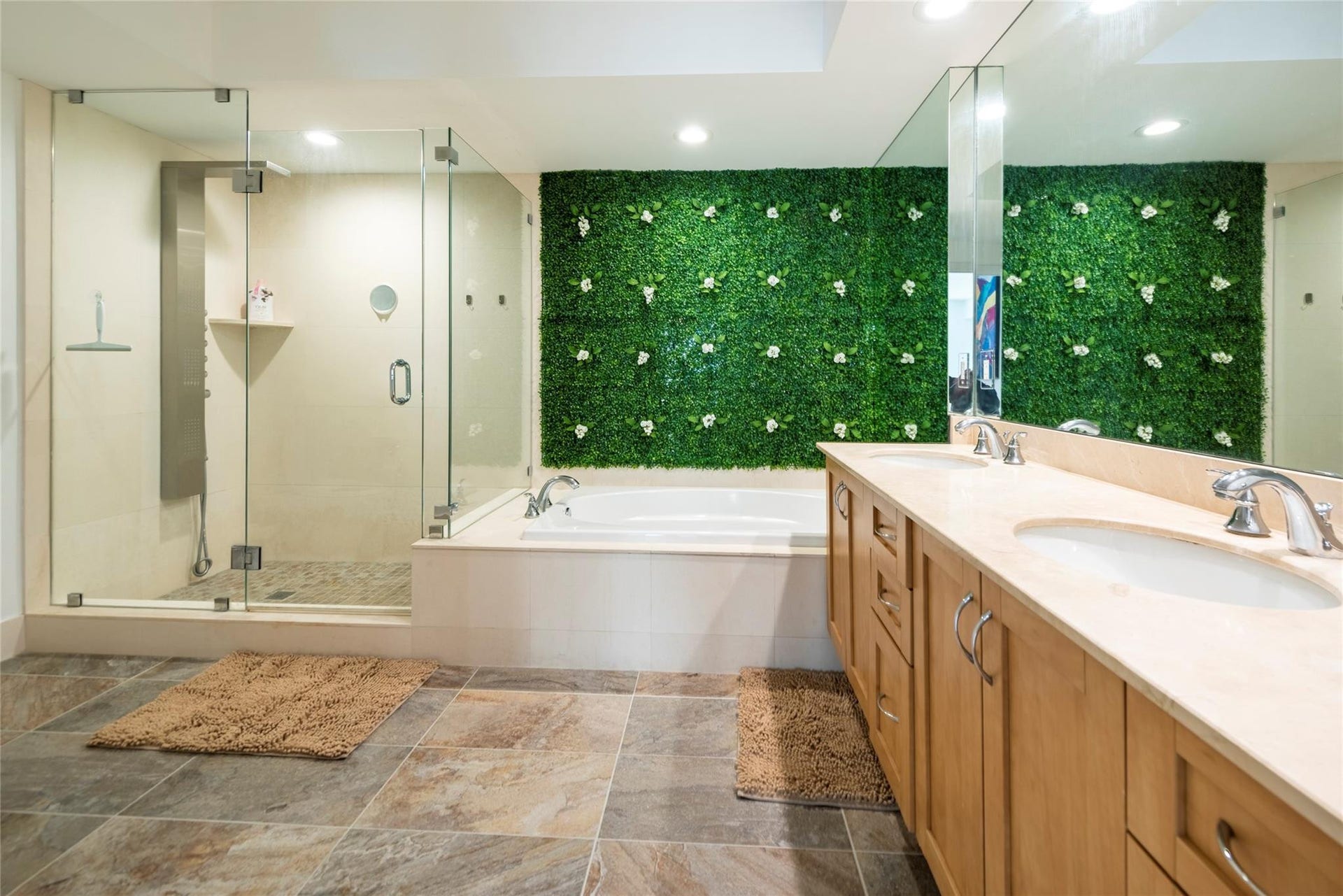 Primary bath with separate soaking tub, dual sinks and shower