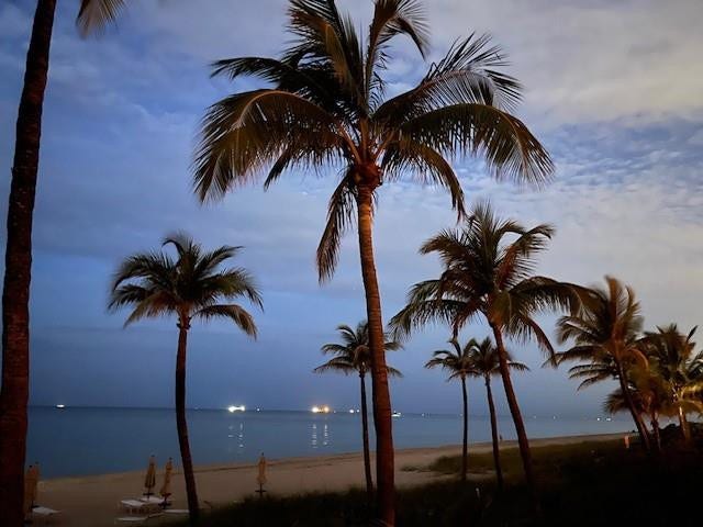 Southpoints beach at night taken from the lower beach deck.