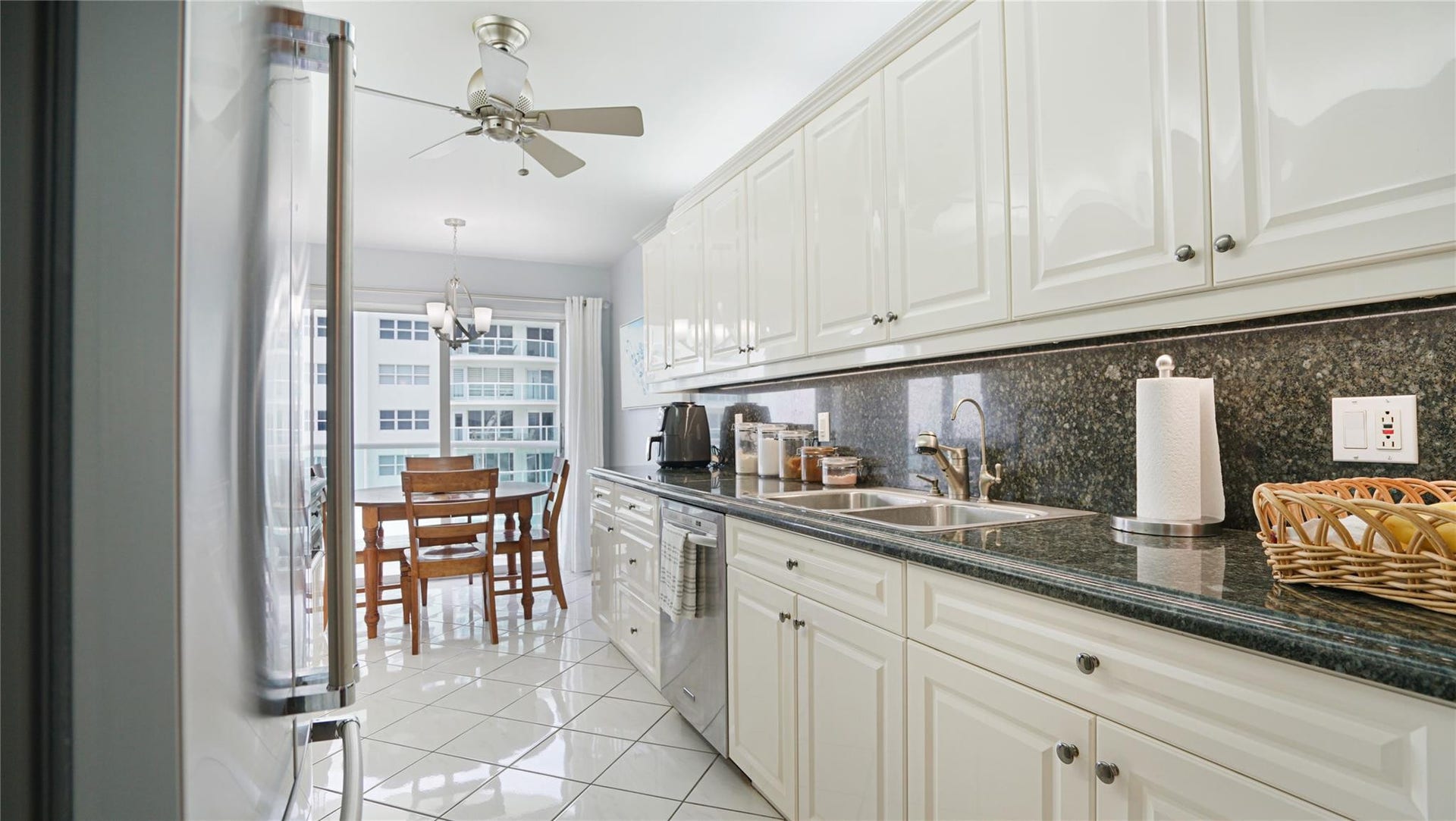 There is plenty of cabinet space in this kitchen.