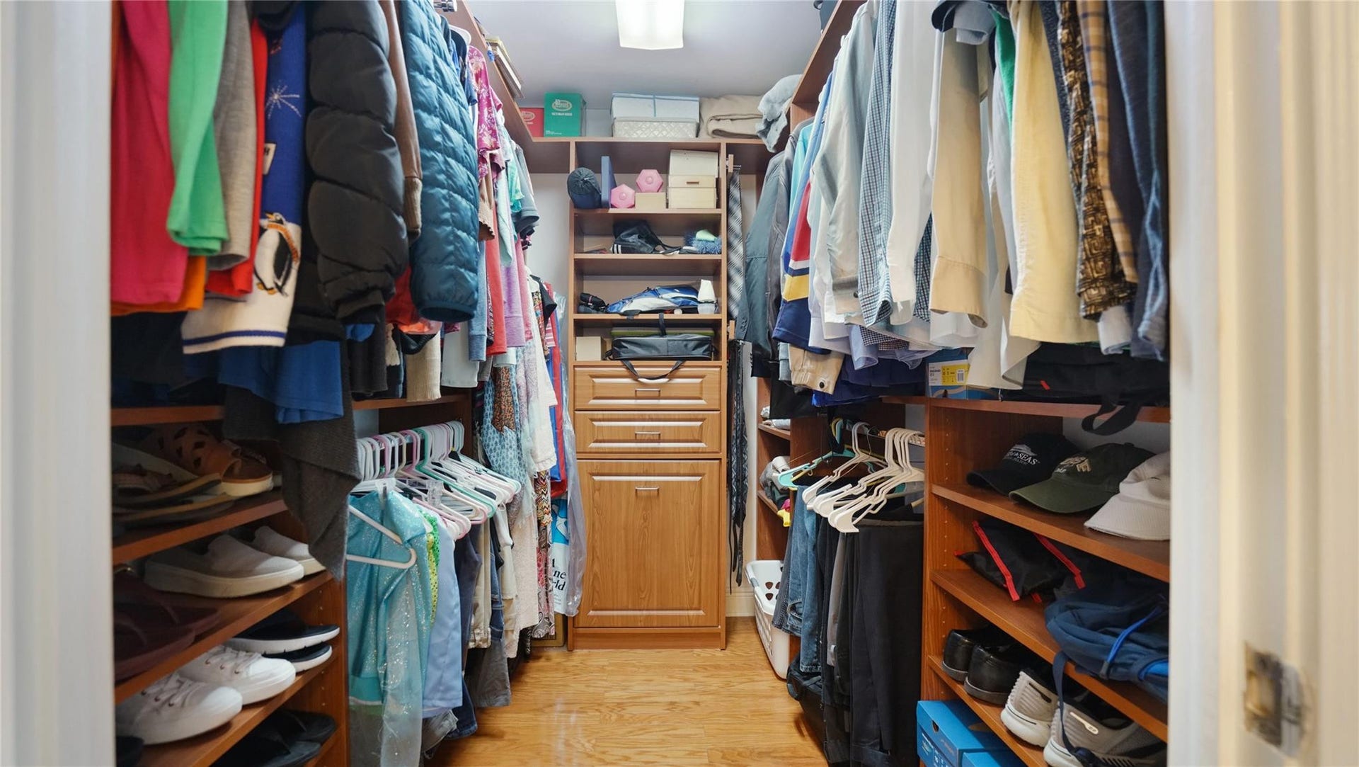 The primary bedroom closet has been renovated.