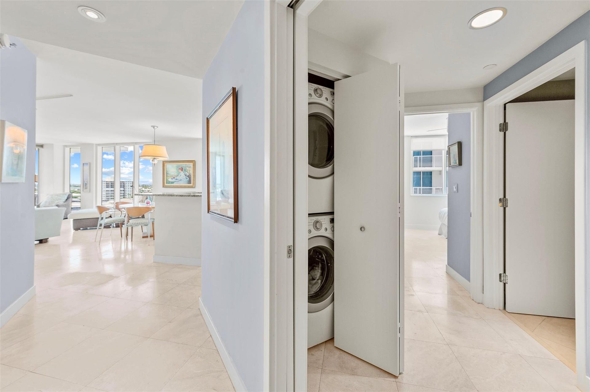 2821 N Ocean Boulevard, #701S, Fort Lauderdale, FL 33308 View from entry foyer into living area. Laundry, guest room/bath have privacy from the main living area