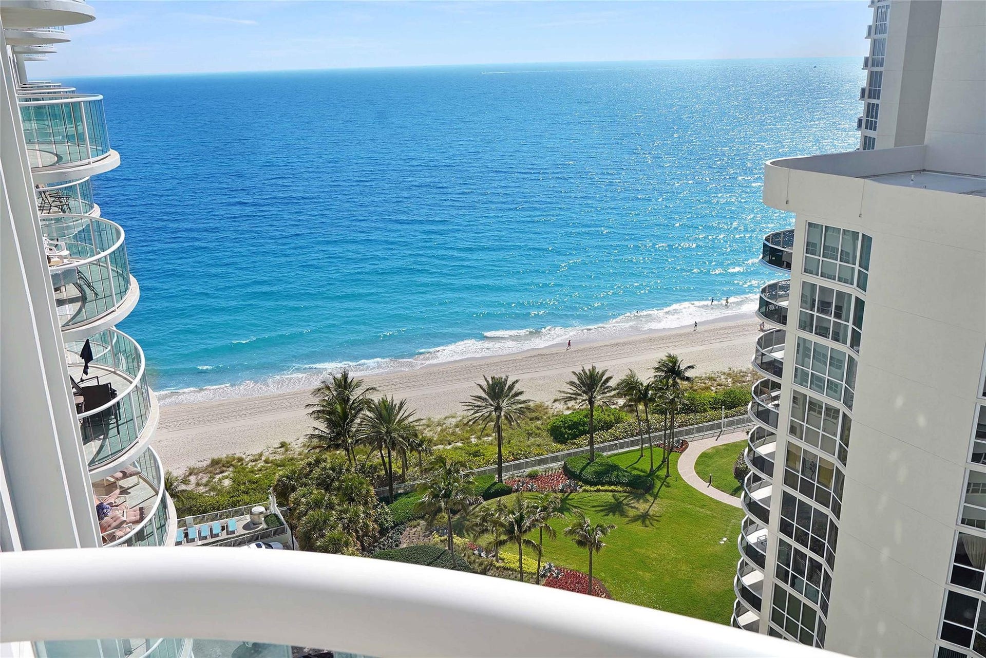 Overlooking the beautiful beach and the tropical grounds of the Hermitage. Even on the 16th floor, you can still hear the waves.