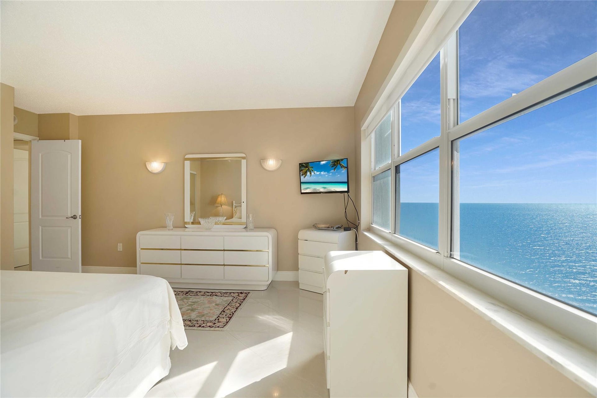 The guest bedroom has beautiful ocean views.