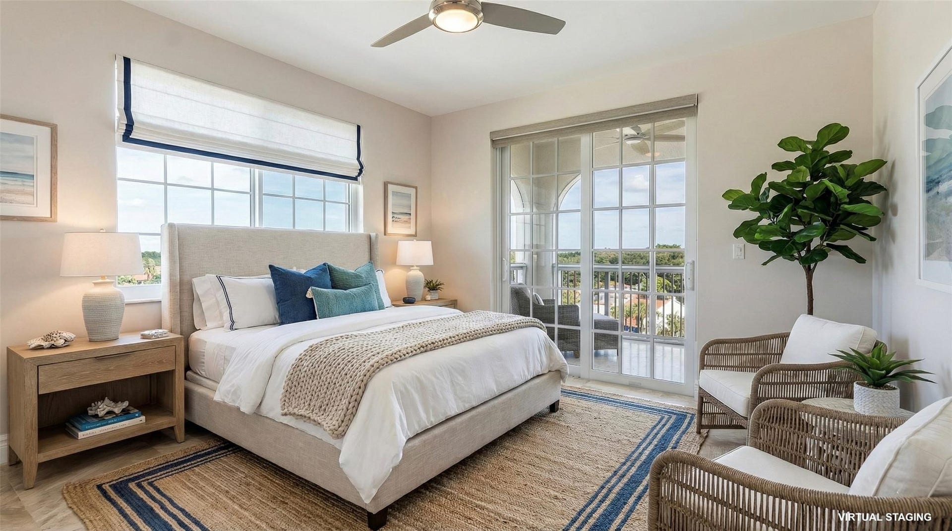4116 W Palm Aire Drive, #166b, Pompano Beach, FL 33069 Bedroom 2: French doors open directly to the private balcony, creating an airy indoor-outdoor connection. (Virtual Staging)