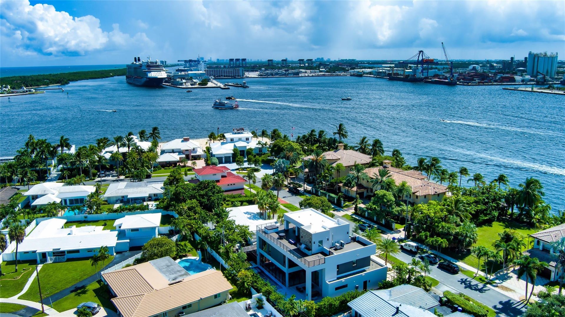 2000 Harbourview Drive, Fort Lauderdale, FL 33316 Aerial view of Port Everglades and the property in the bottom middle.
