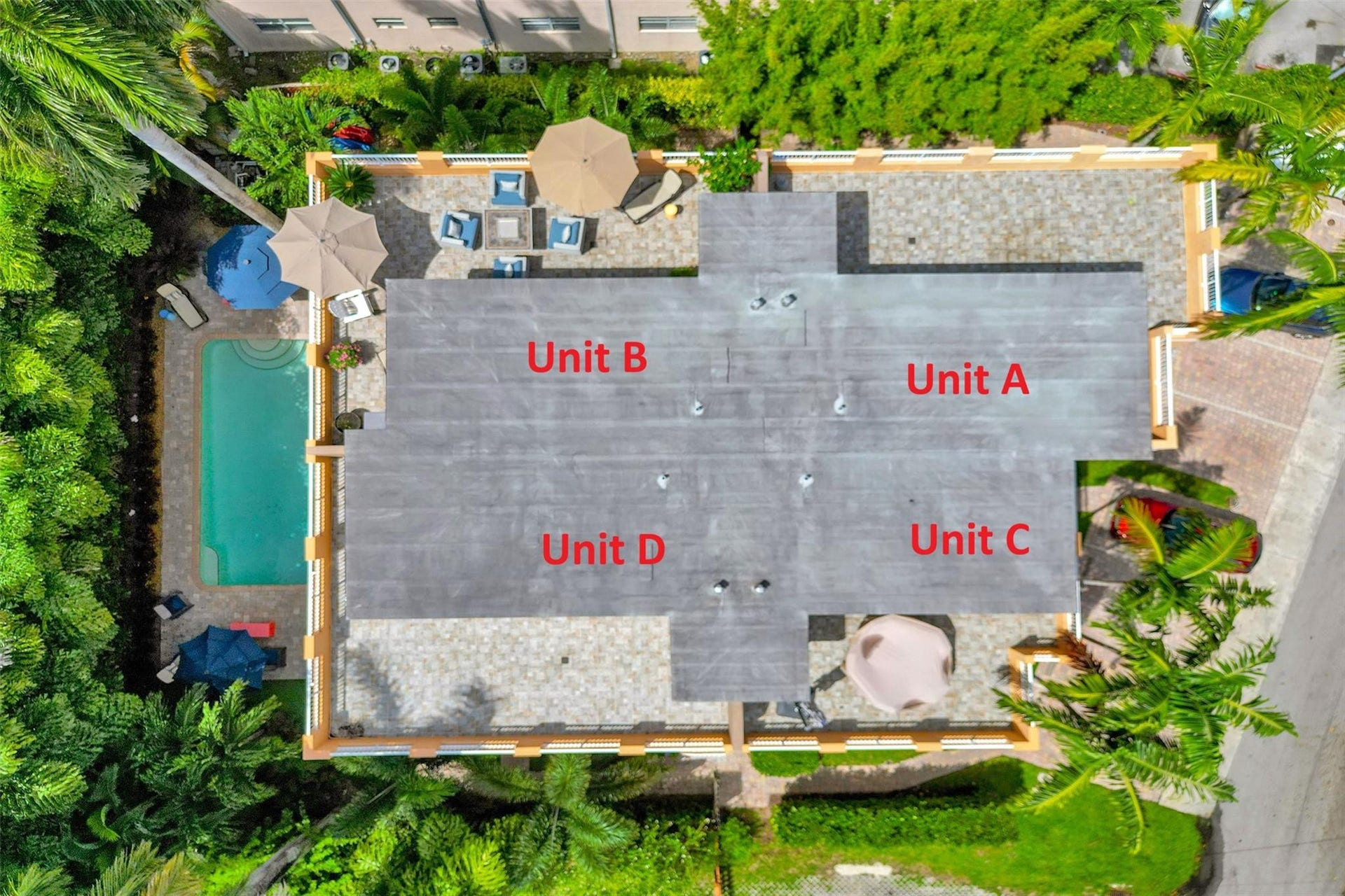 Overhead aerial labeling all units AD.