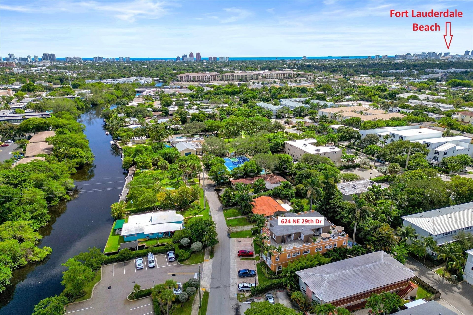 Aerial with ocean views east toward Fort Lauderdale Beach.