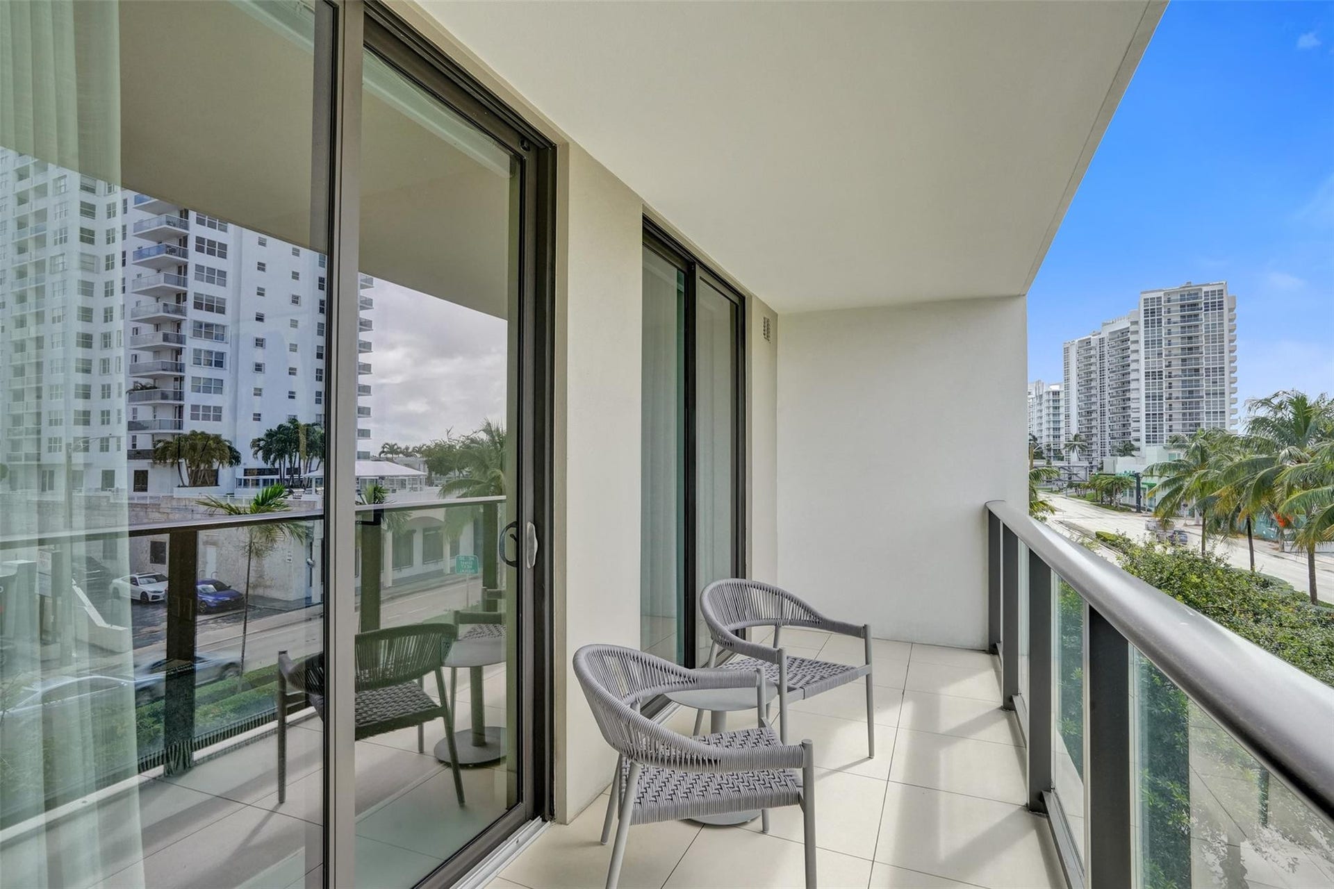 3030 N Ocean Boulevard, #S104, Fort Lauderdale, FL 33308 large balcony shared by both bedrooms #2 & #3
