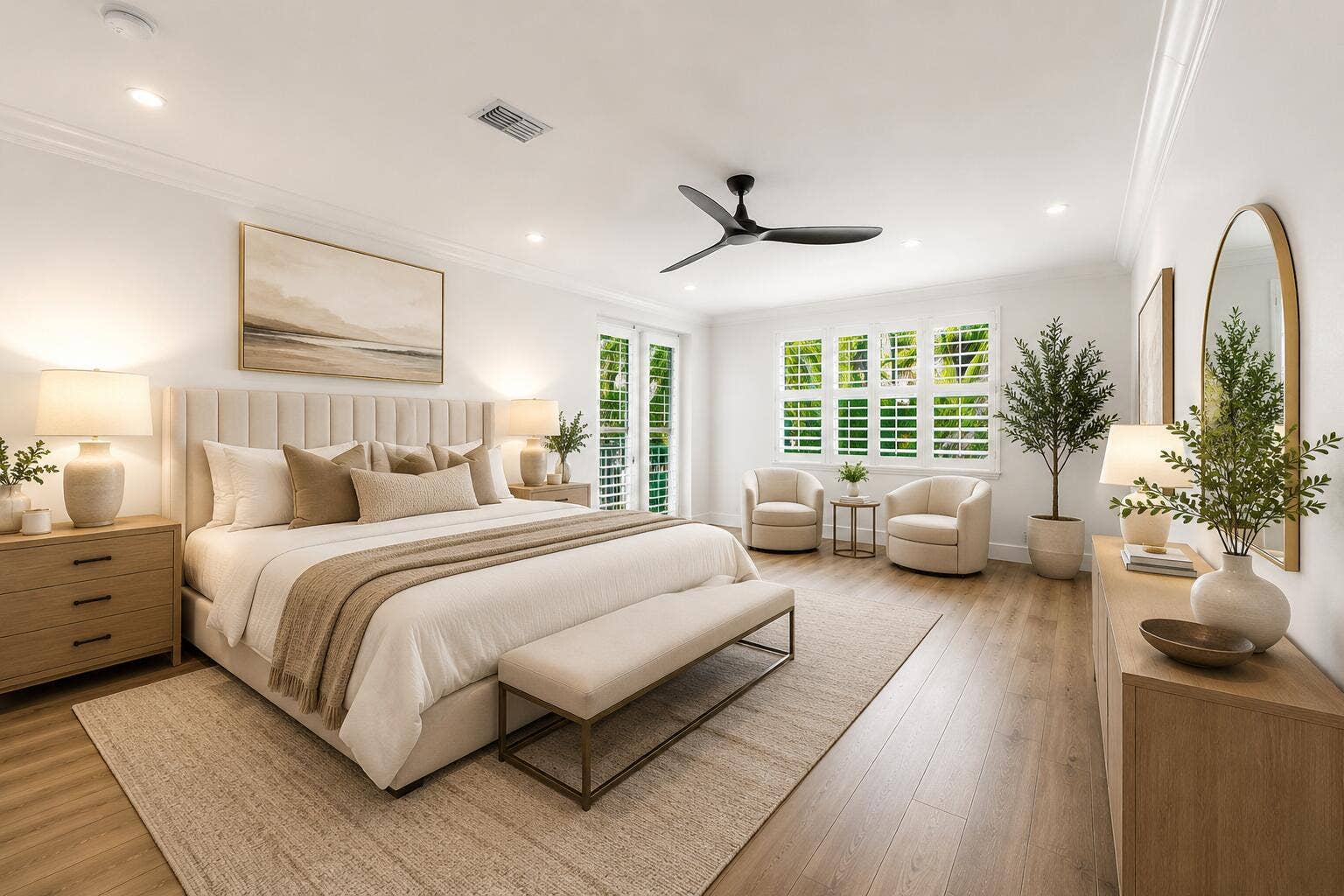218 NE 15th Avenue, #218, Fort Lauderdale, FL 33301 Primary bedroom with staged furniture for perspective.