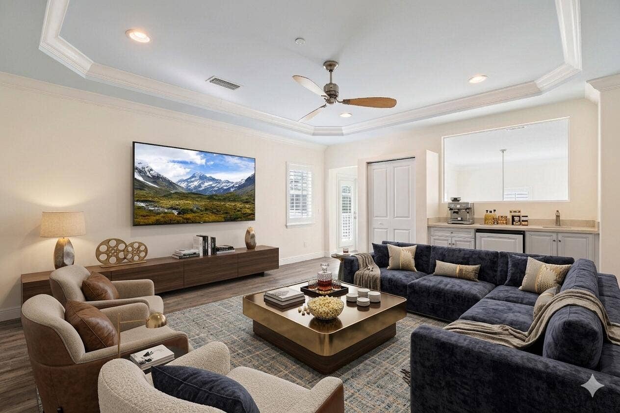 218 NE 15th Avenue, #218, Fort Lauderdale, FL 33301 Entertainment room/Den with staged furniture for perspective.
