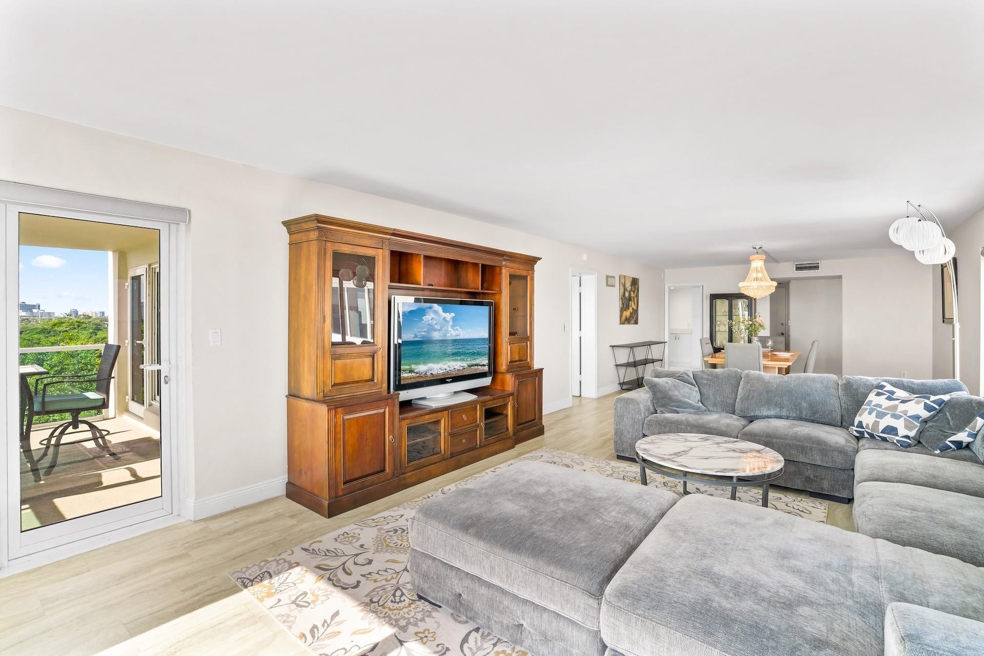 Spacious Living /Dining area opens to balcony facing the park and ocean