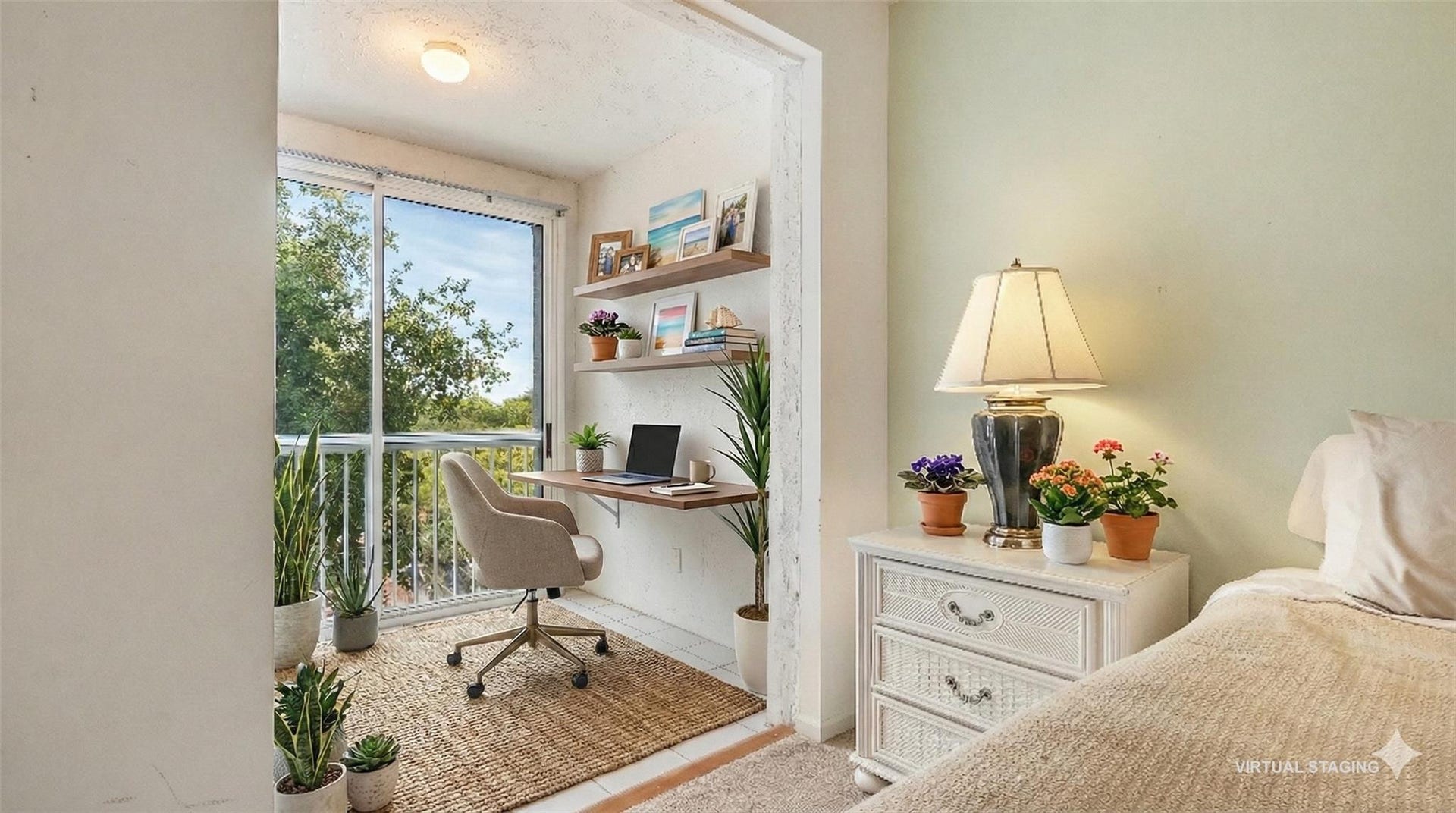 4116 W Palm Aire Drive, #165A, Pompano Beach, FL 33069 Second bathroom enclosed balcony. Perfect for home office or reading nook. (virtual staging)