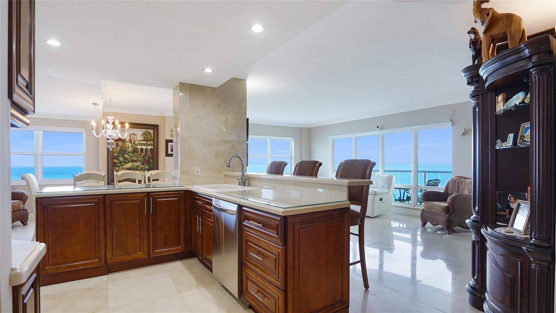 3410 Galt Ocean Drive, #802 N, Fort Lauderdale, FL 33308 The kitchen has been opened up to take advantage of the ocean views.