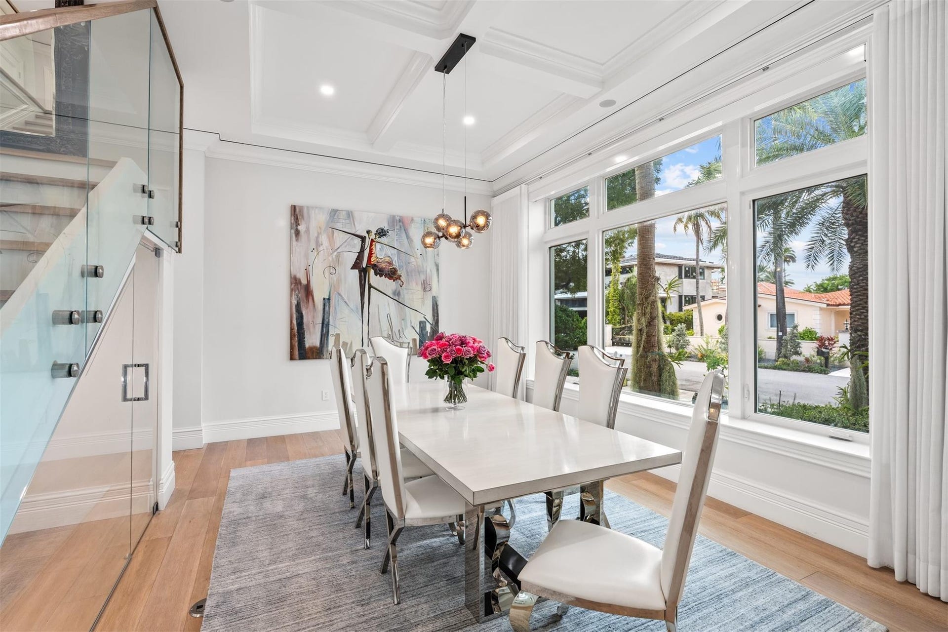 Large dinning room overlooking the wine cabinet.