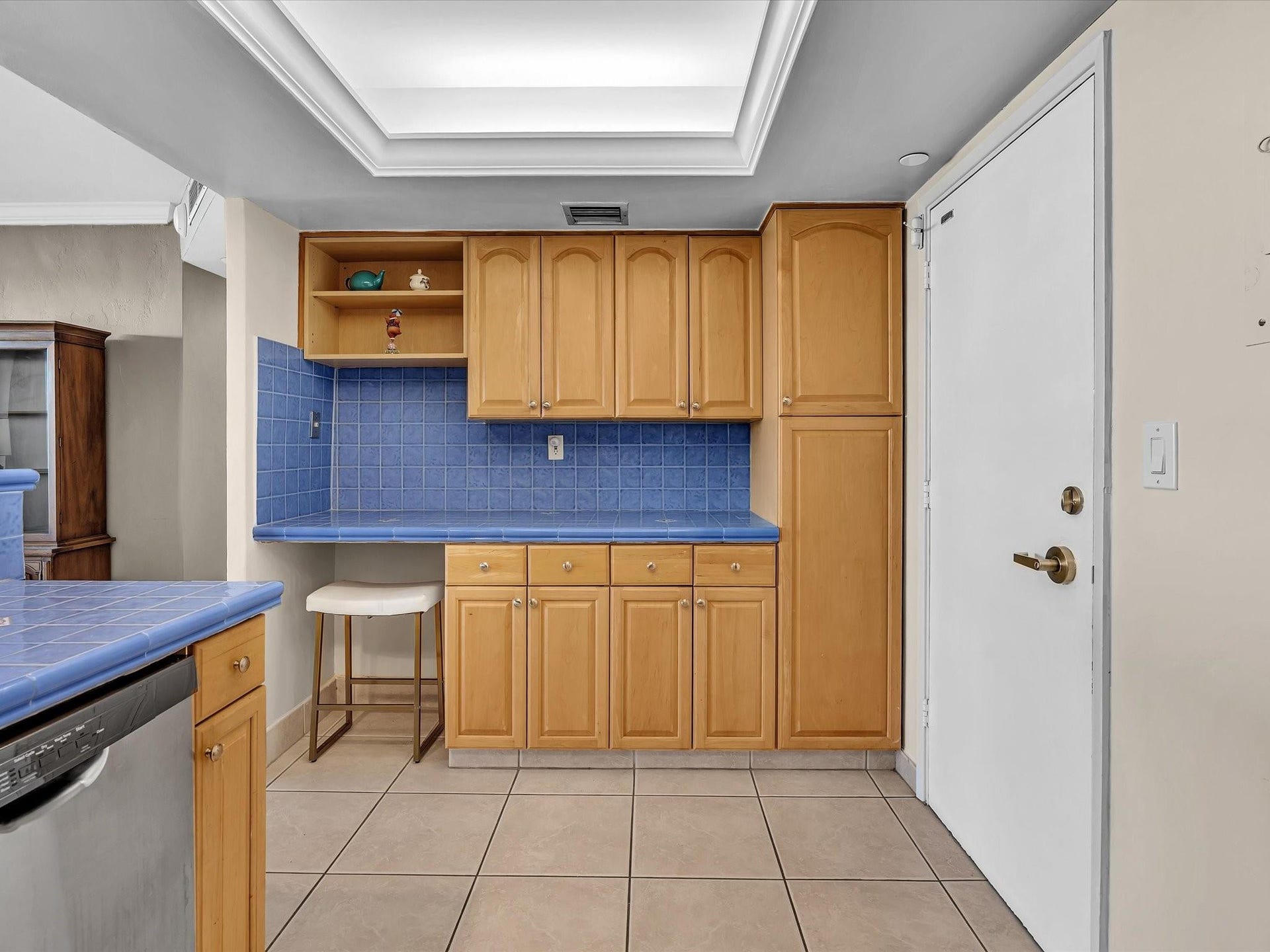 Built in kitchen desk in cabinet wall