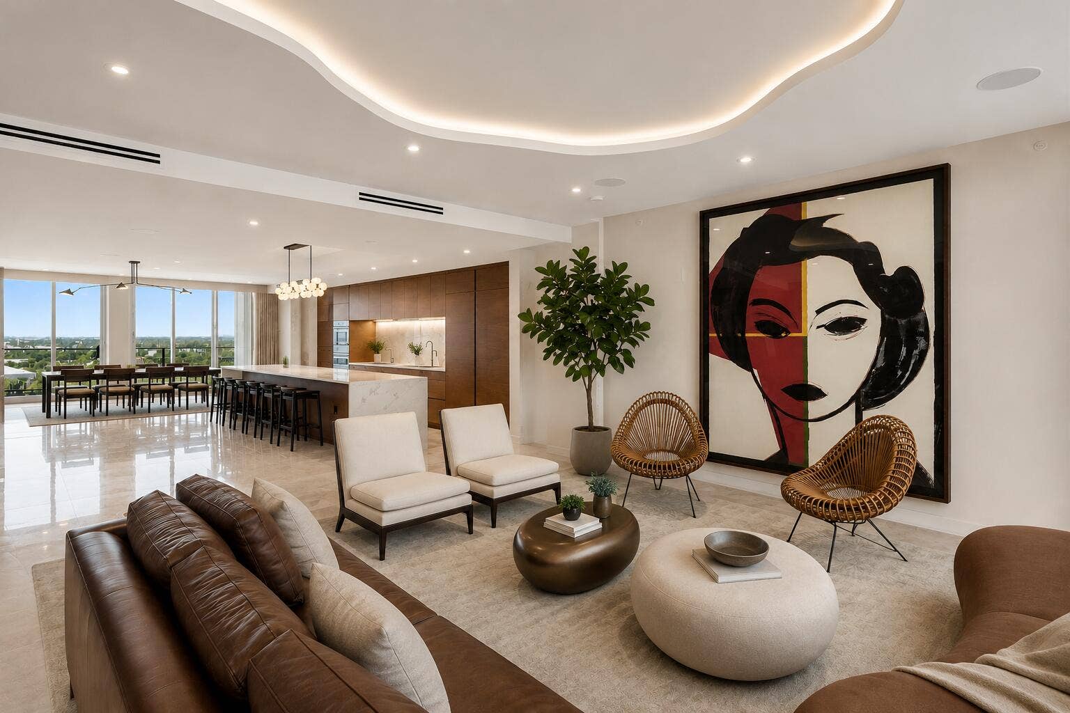 1180 N Federal Highway, #Ph-1606, Fort Lauderdale, FL 33304 Main living space is flow through City to Ocean Views.