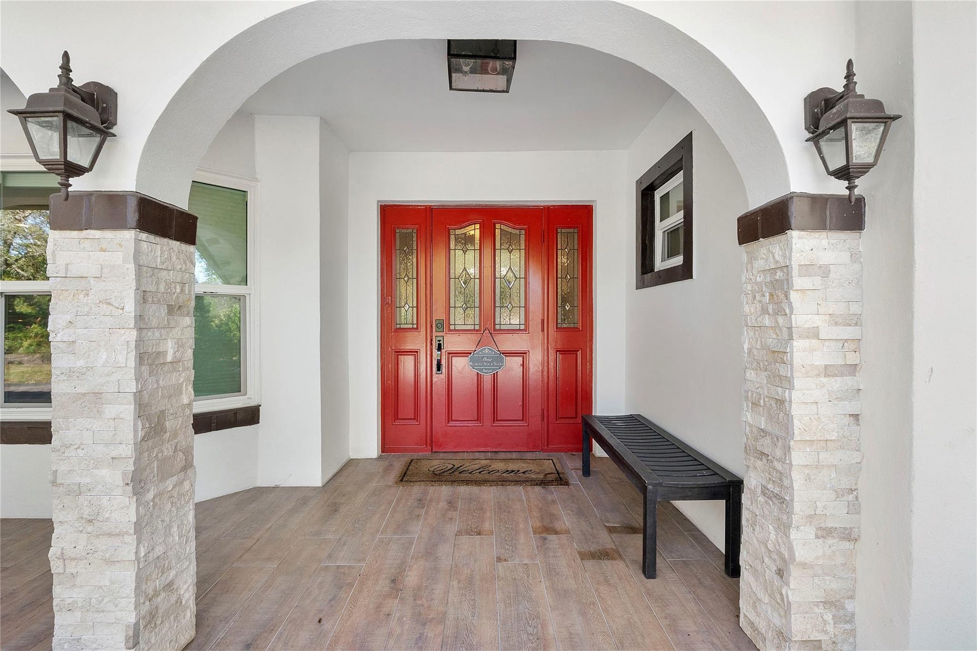 5351 Godfrey Road, Parkland, FL 33067 Timeless modern Grand Entry, The front door is hurricane impact as well as all the windows & doors, Stylish Stone accent pillars to compliment the entryway,