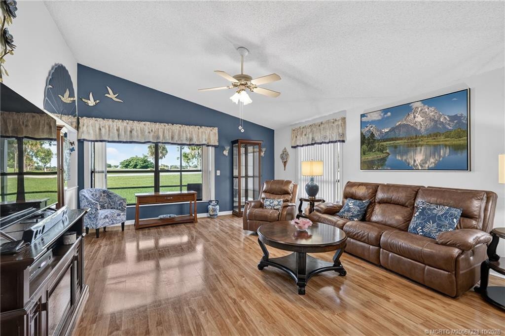 Living room with golf course view