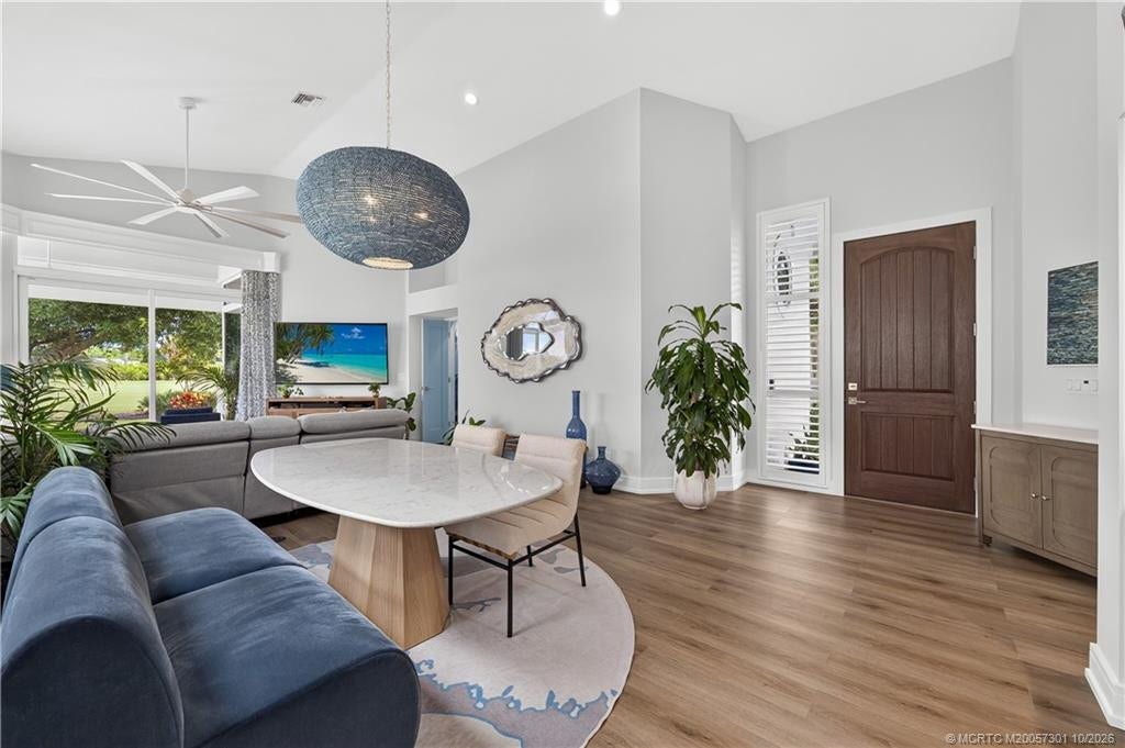 Entry, dining, living