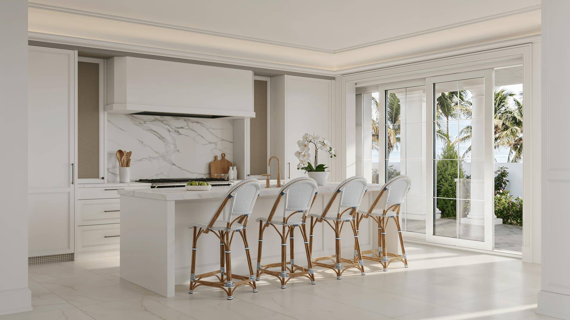 1285 N Ocean Boulevard, Palm Beach, FL 33480 Kitchen Open to Ocean and pool