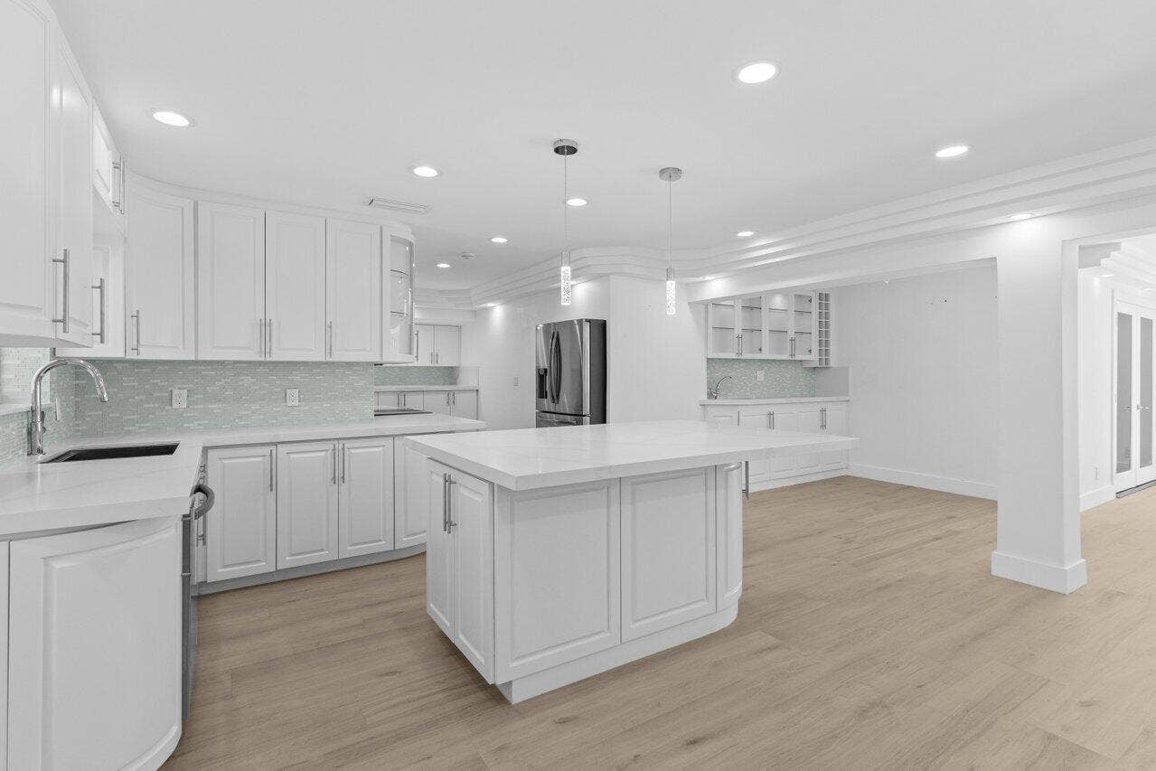 island, kitchen, wetbar view
