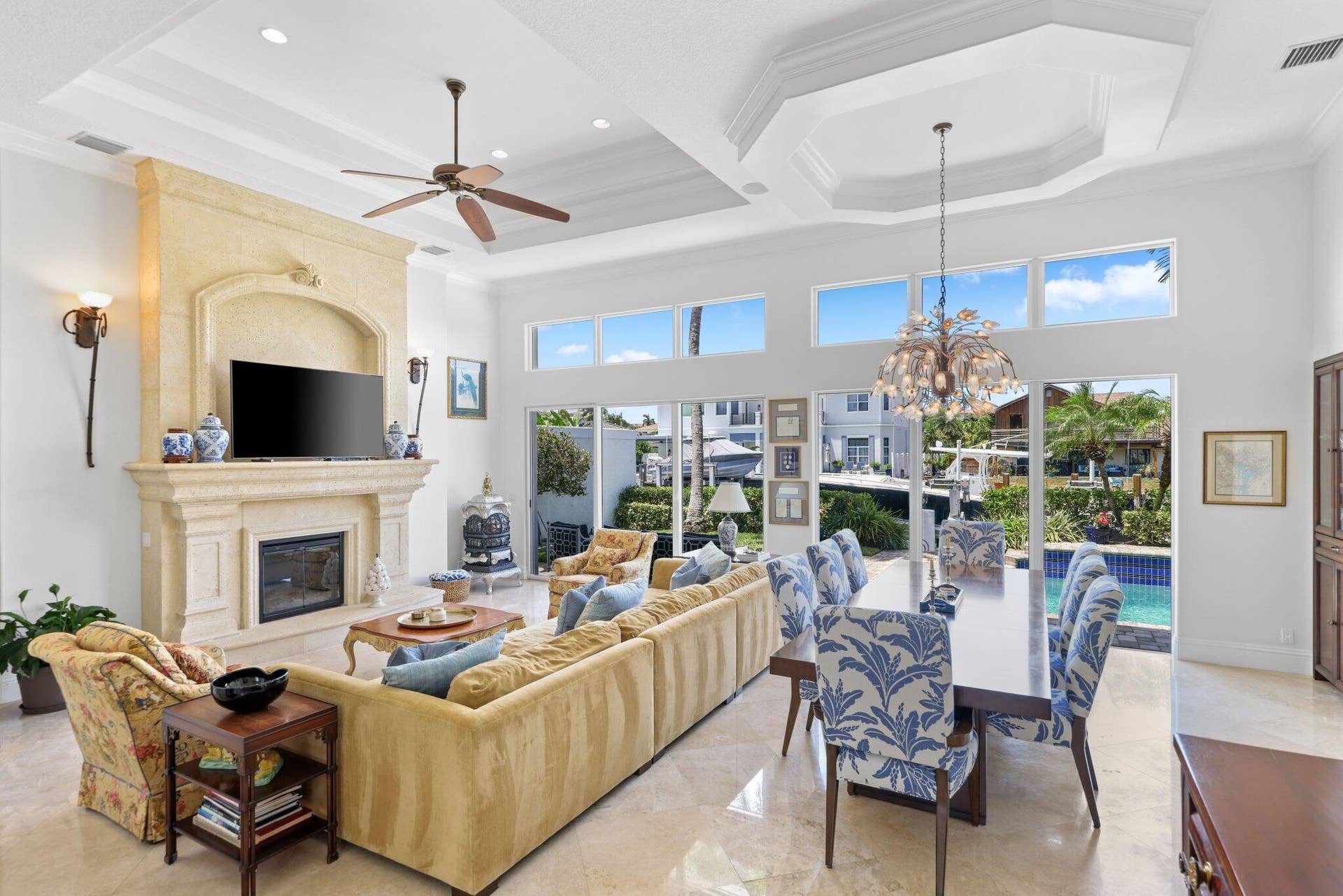 Expansive views to lush waterfront backyard