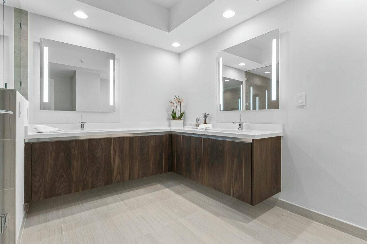 1180 N Federal Highway, #1409, Fort Lauderdale, FL 33304 Primary Ensuite with Dual Sinks, Italian Cabinetry and Wet Room