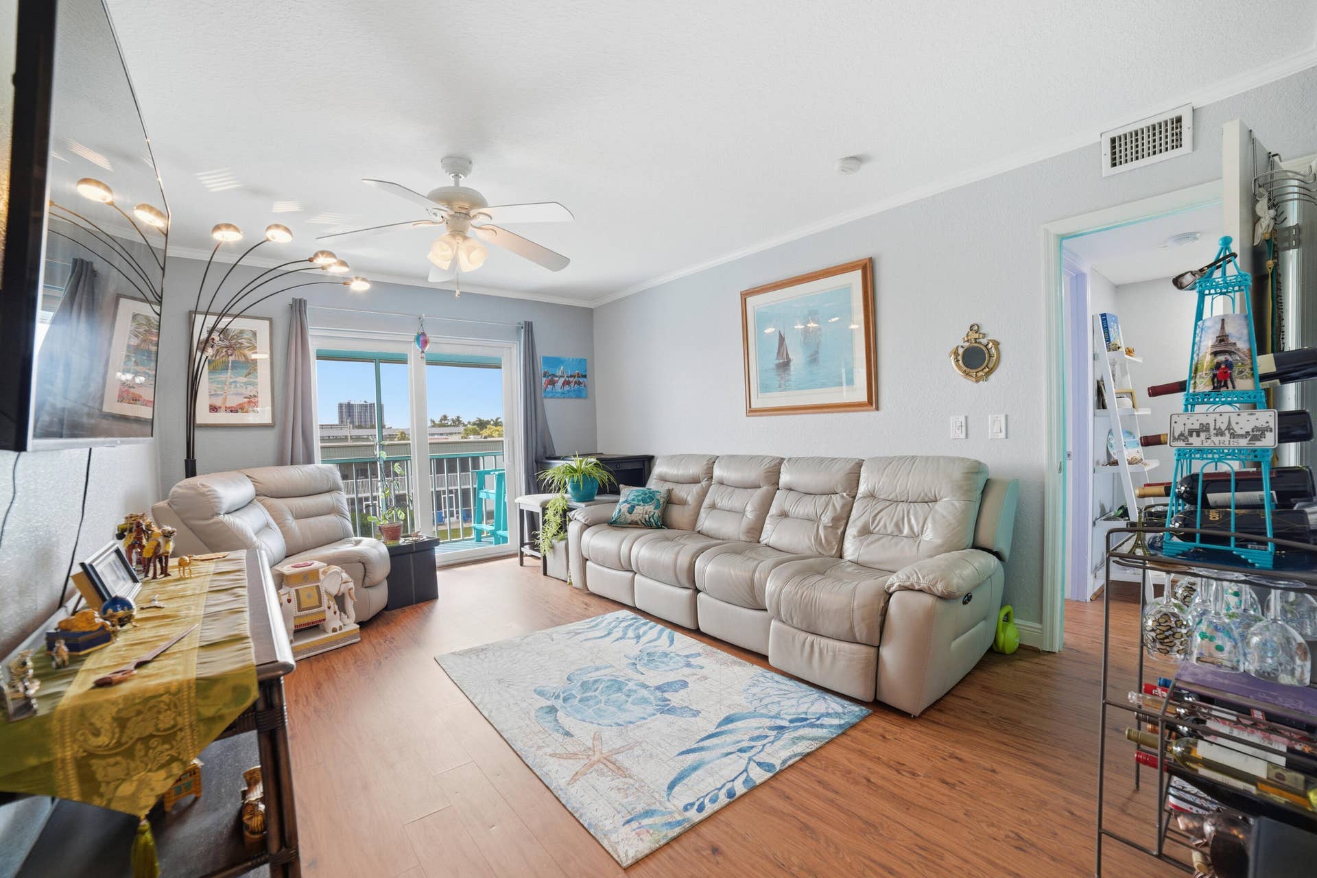 112 Doolen Court, #302, North Palm Beach, FL 33408 Living Room w/Balcony Water View