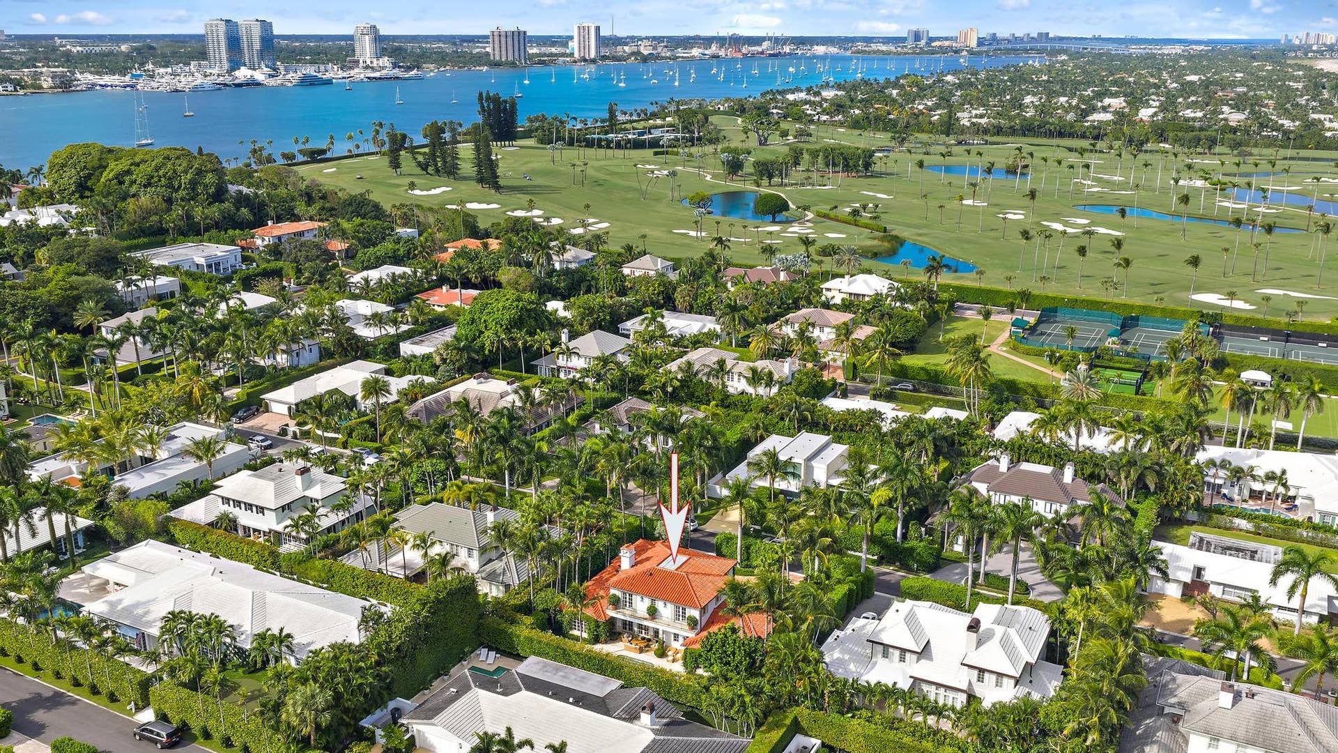 234 Ridgeview Drive, Palm Beach, FL 33480 Intracoastal Proximity Aerial. Lake Trail at the end of the street.