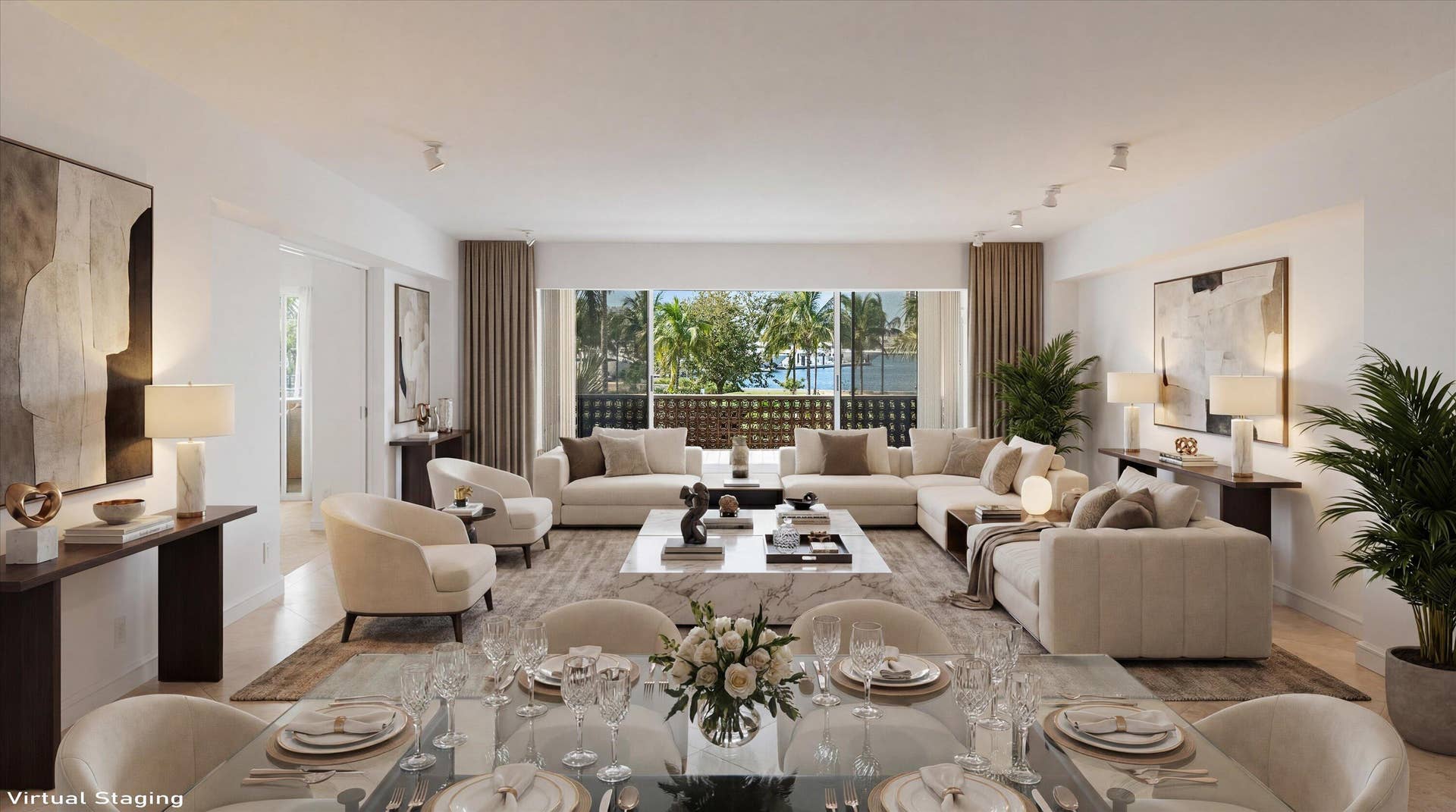 369 S Lake Drive, #2e, Palm Beach, FL 33480 Virtually Staged Dining/Living Room