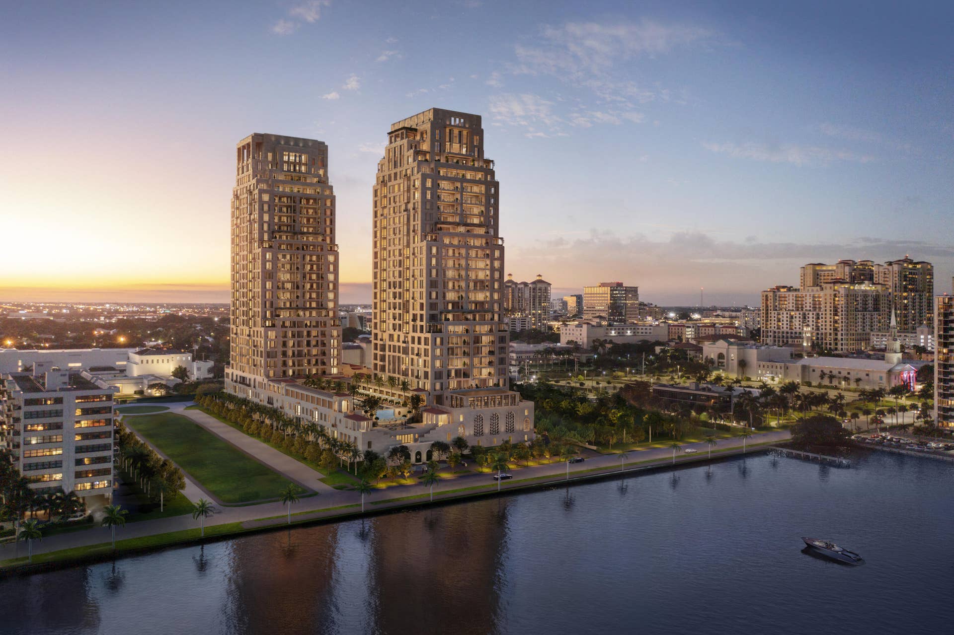 1355 S Flagler Drive, #South Tower Duplex Ph, West Palm Beach, FL 33401 Dusk Rendering