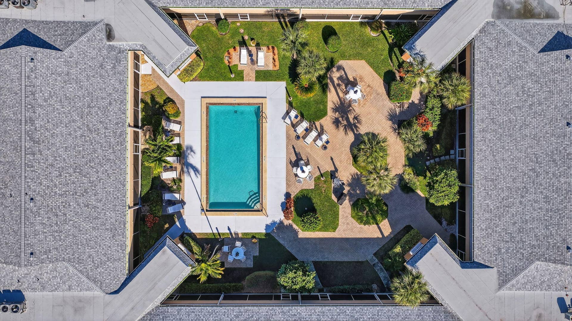 1100 Surf Road, #201, Singer Island, FL 33404 Aerial Courtyard Pool View