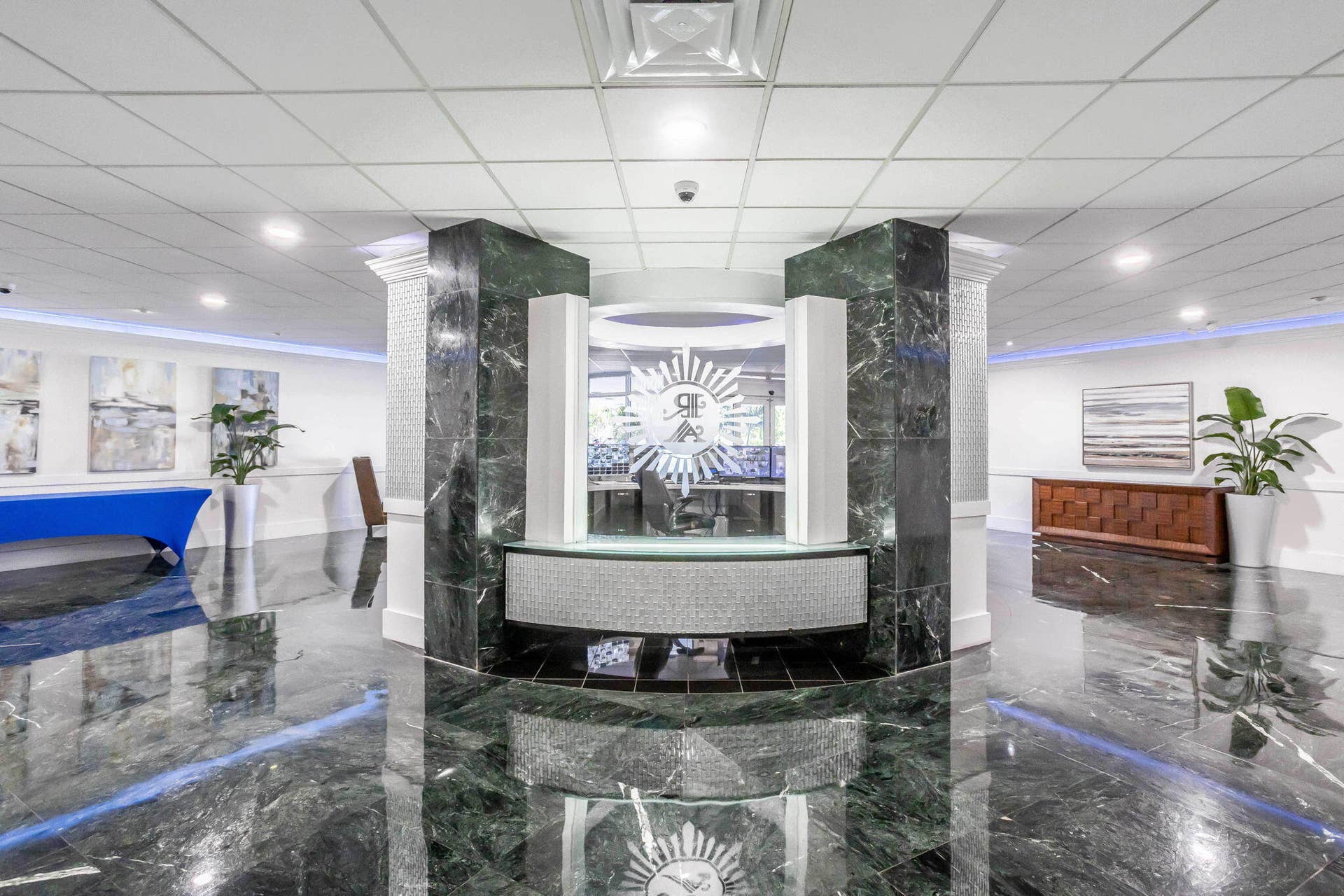 Beautiful marble lobby with 24 hour manned security and valet parking