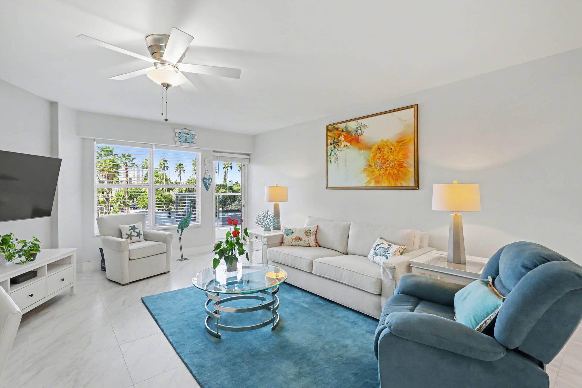 Bright spacious and open living area with private balcony