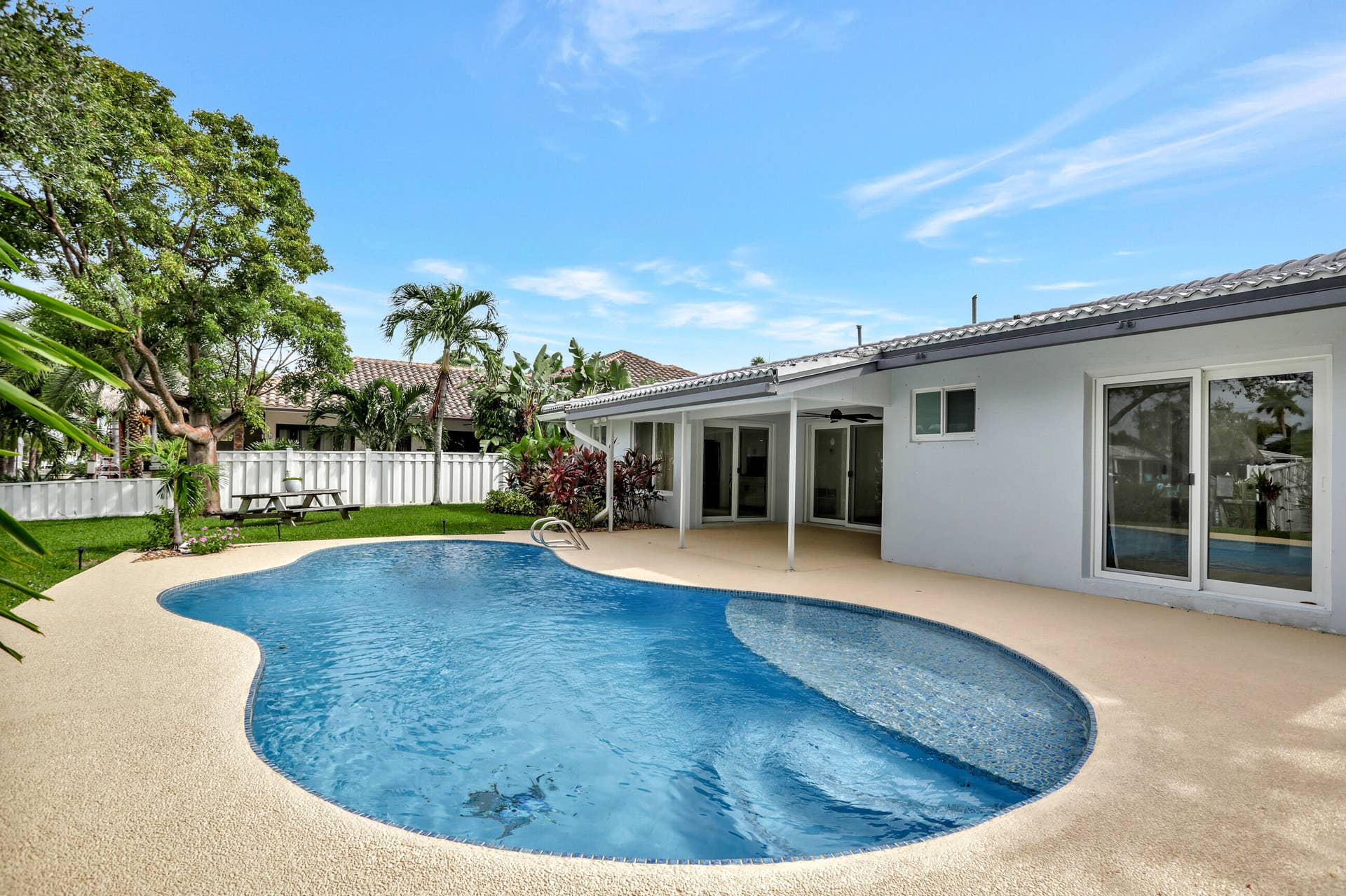 421 SE 5 Terrace, Pompano Beach, FL 33060 Wonderful pool and deck with covered porch and access to the pool from the Primary Suite on the right.