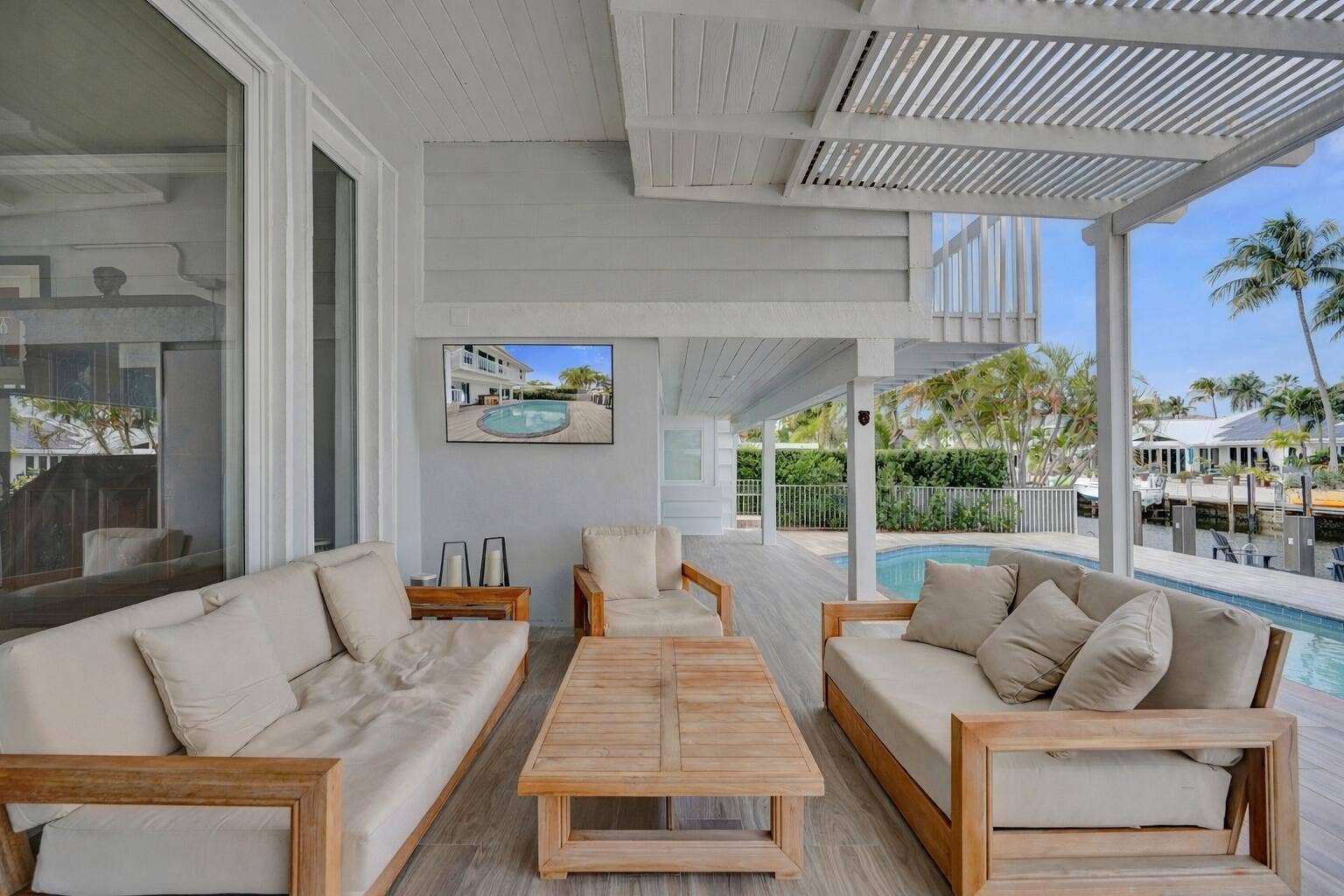 Tropical patio by the water canal