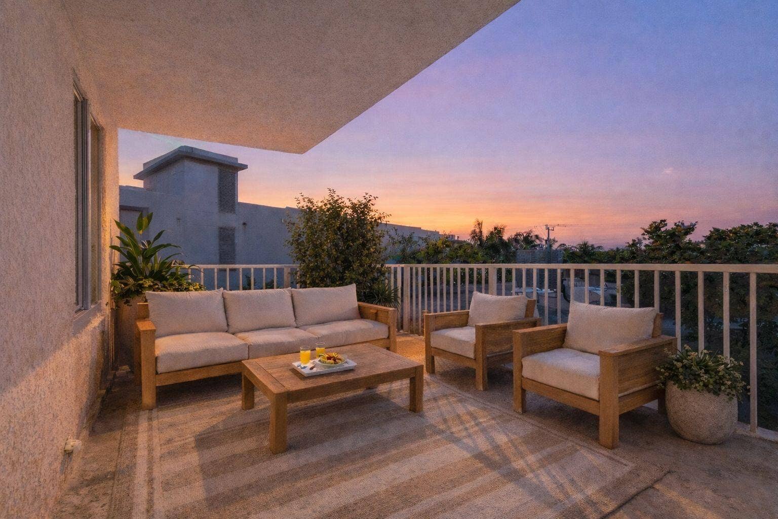 1203 Hillsboro Mile, #P3, Hillsboro Beach, FL 33062 Digitally Staged: Rear Patio Sunset