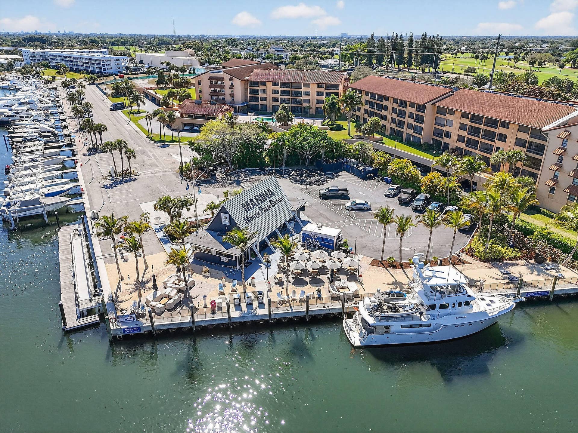 Aerial looking south and includes the North Palm Beach Marina and Belles