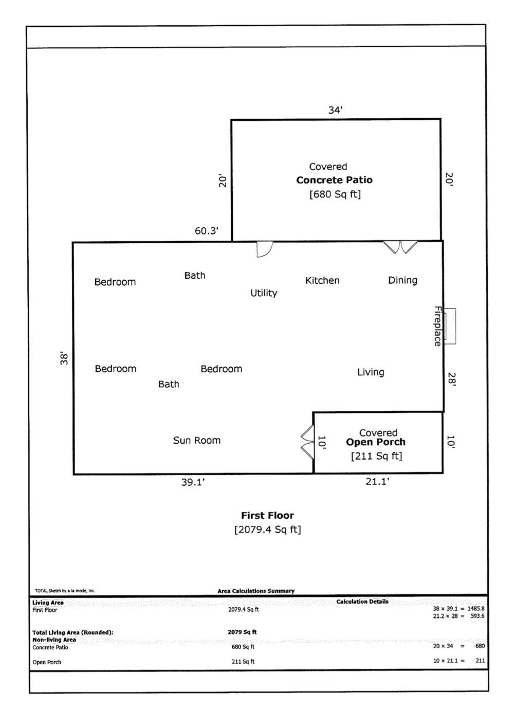 1545 Irwin Rd, Lewisburg, TN 37091 Measurement of home from appraisal