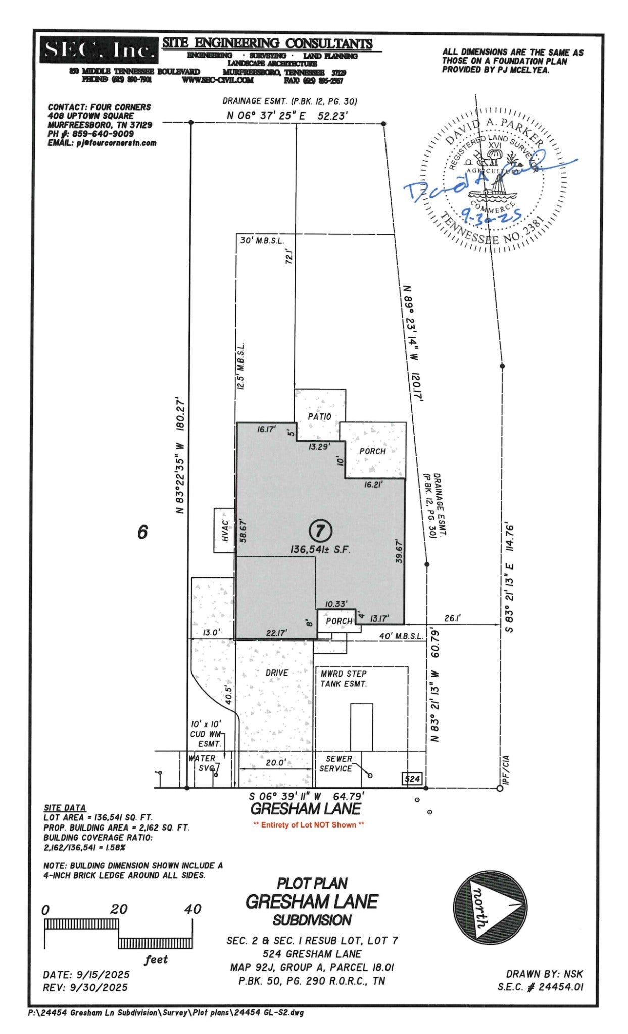 524 Gresham Lane, Murfreesboro, TN 37129 524 Gresham | Backyard Plot Plan