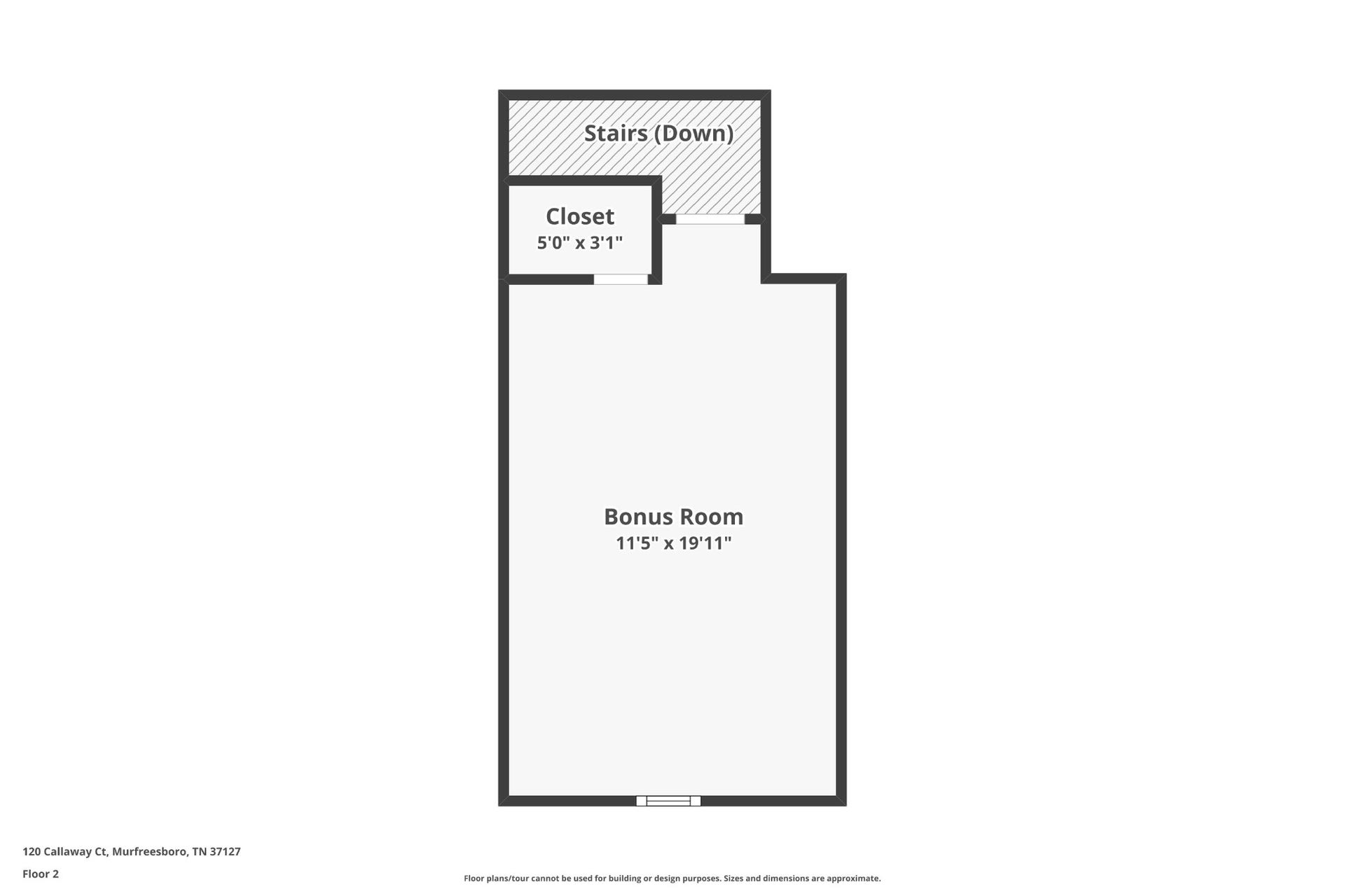 120 Callaway Ct, Murfreesboro, TN 37127 Bonus room layout and dimensions-120 Callaway Court, Murfreesboro, TN 37127