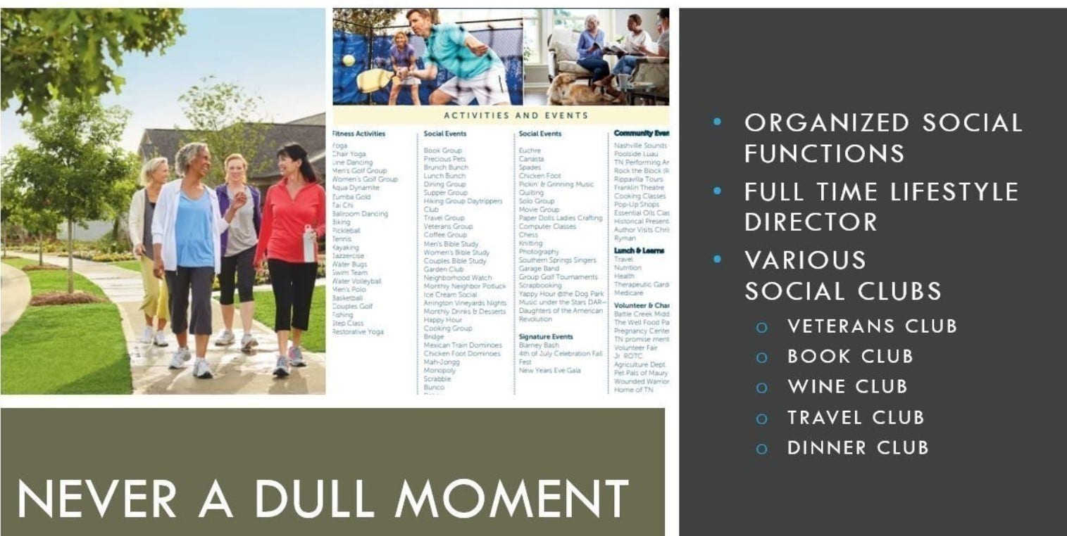 418 Soprano Way, Murfreesboro, TN 37128 With a dedicated Lifestyle Director in the community, there is never a dull moment. There are various functions and social clubs that will be available where you can meet other homeowners in the community.