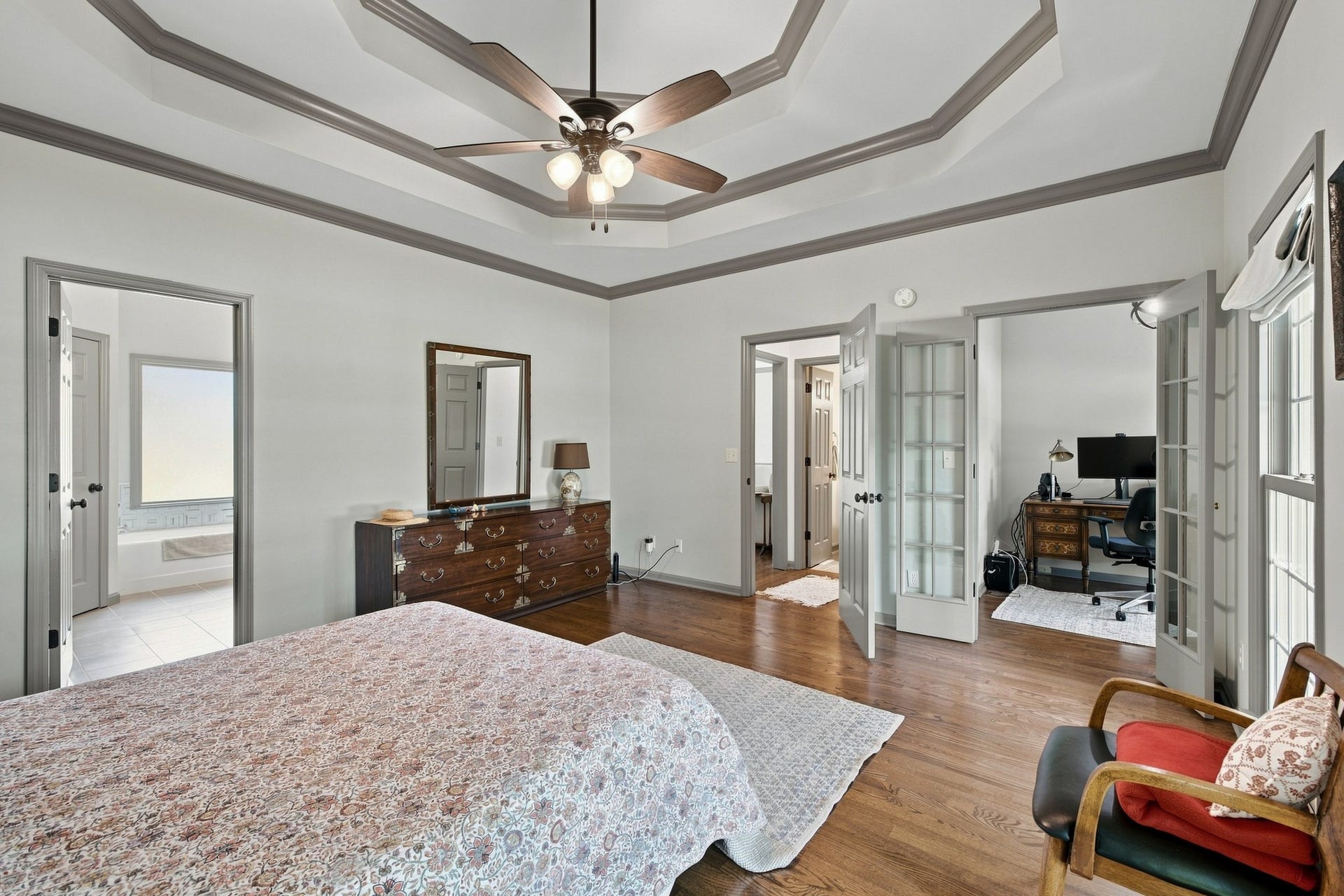 830 Banner Dr, Murfreesboro, TN 37129 Double doors from the Primary bedroom on the first floor leads to a private office space or flex room.