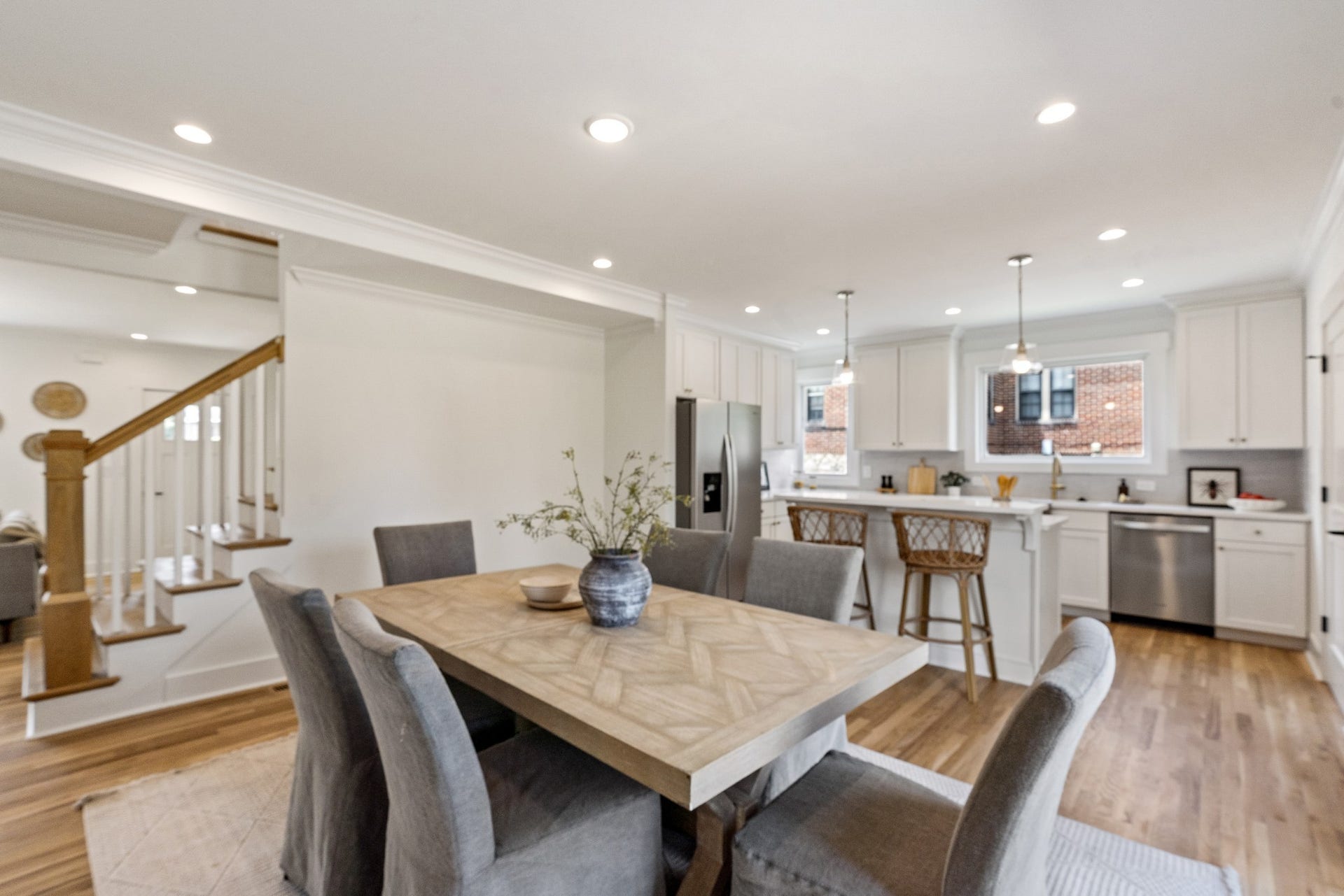 Formal dining area along with breakfast nook island.