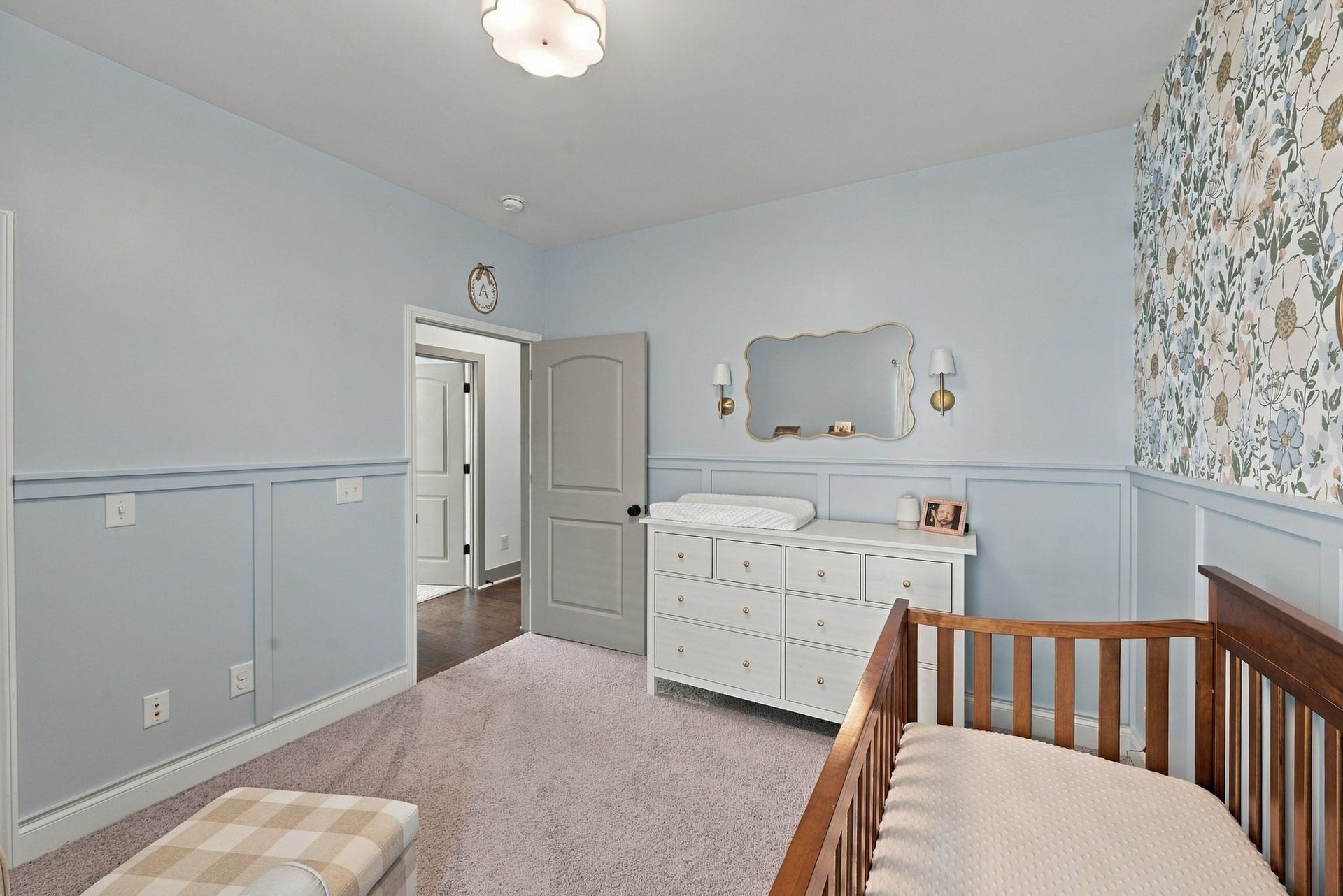 Also accented with wainscoting and the loveliest shade of blue.