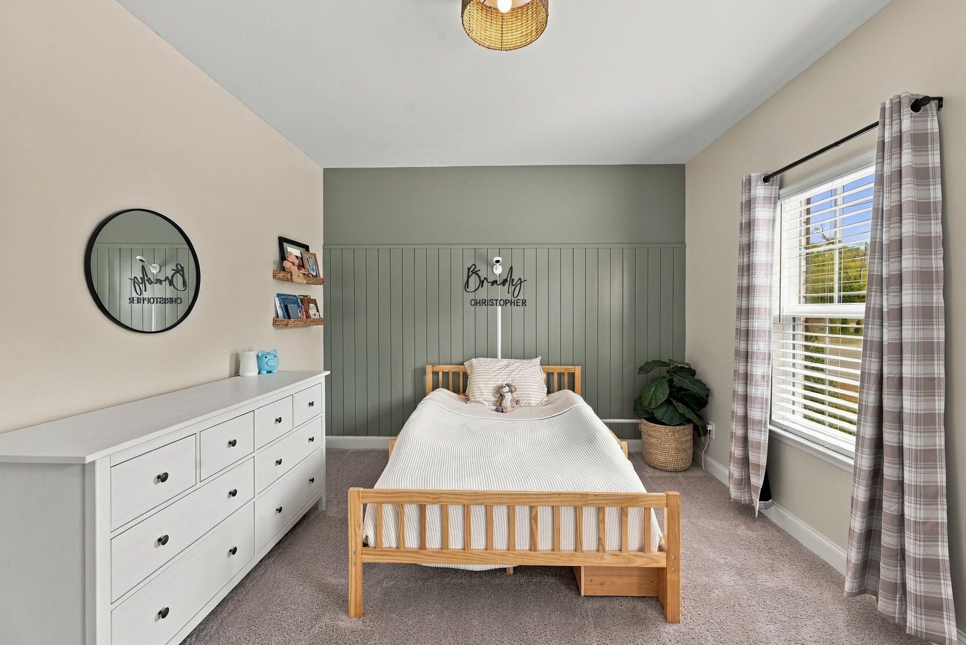 Bedroom 2 features an accent wall and large closet.
